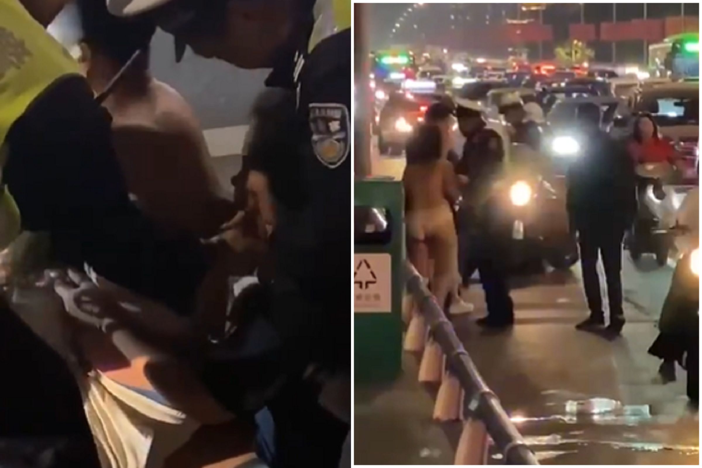 威猛中國！行車糾紛變SM全武行，男女當眾赤裸肉搏互撕狠咬。（翻自X平台）