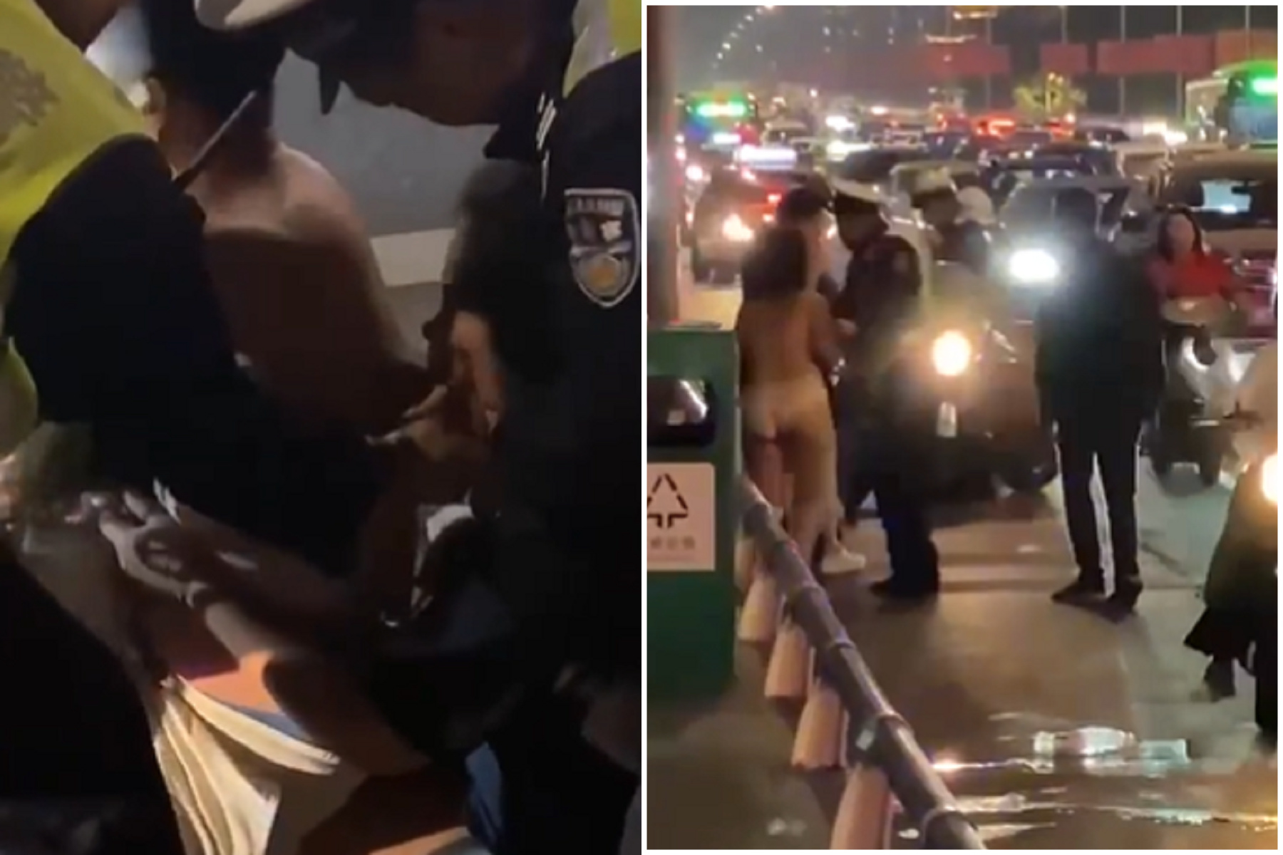 威猛中國！行車糾紛變SM全武行，男女當眾赤裸肉搏互撕狠咬。（翻自X平台）