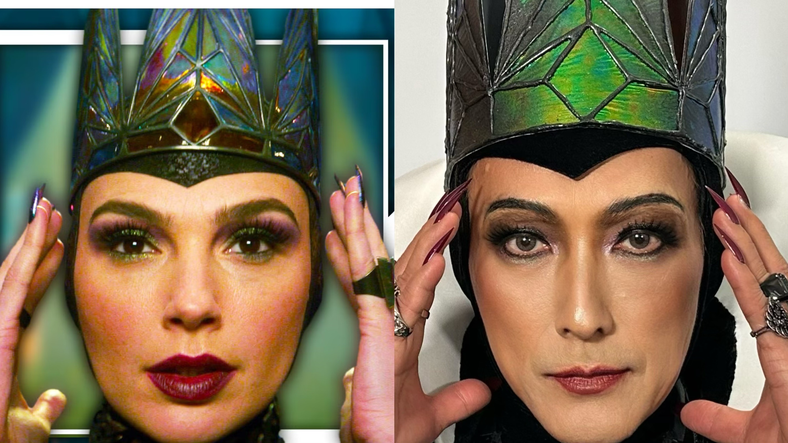 真人版《白雪公主》壞皇后蓋兒加朵（左）與潘若迪（右）的版本。（迪士尼提供）