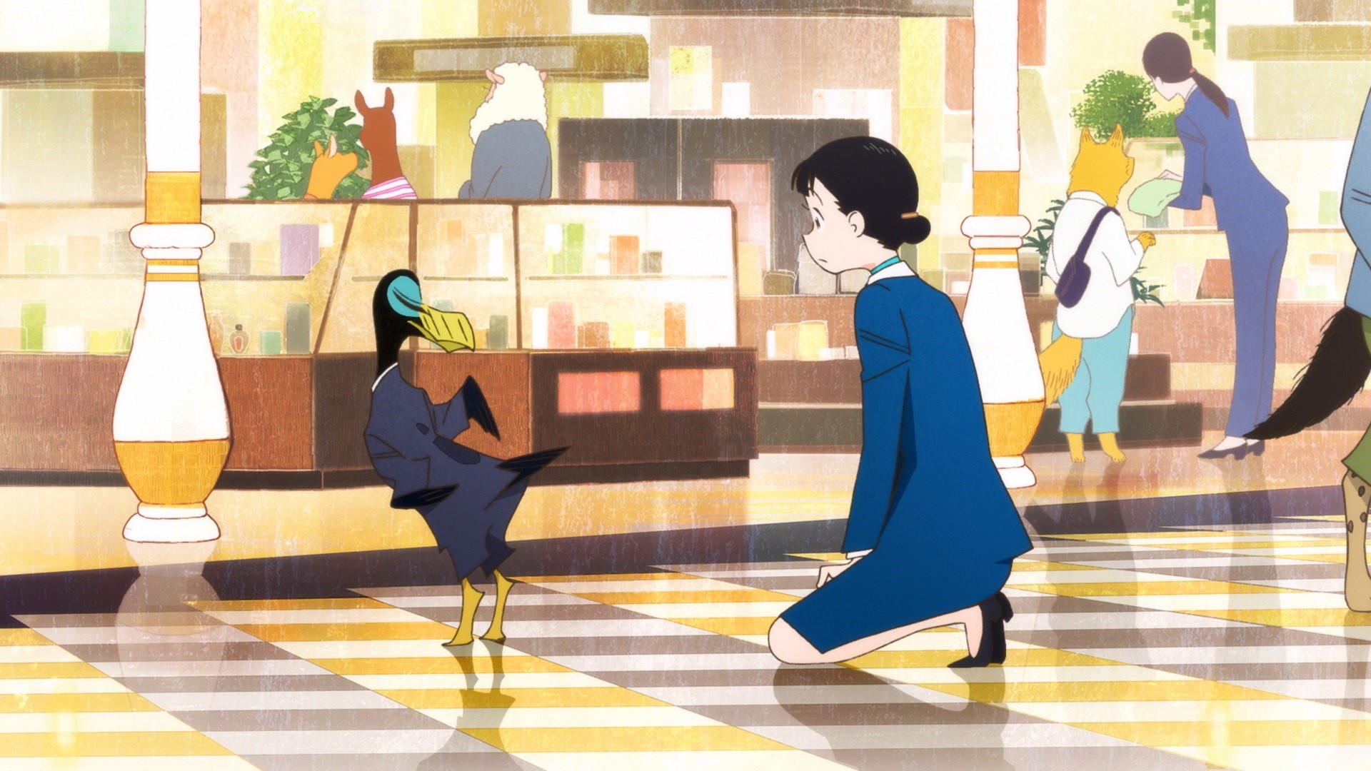 《北極百貨的秋乃小姐》描繪新人秋乃（右）到北極百貨工作後所遇上的大小事，除了接待人員是人類外，她的長官和顧客都是動物。（東京國際影展提供）