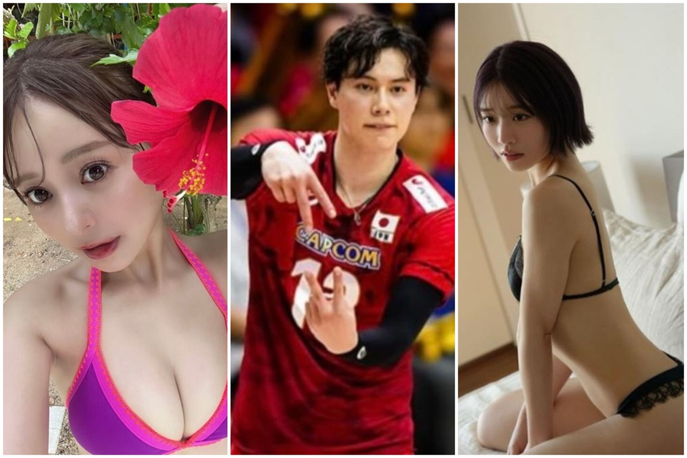 高橋藍被爆背著辣妹網紅女友，與女優河北彩伽開房過夜。（翻攝自高橋藍、uka.、河北彩伽IG）