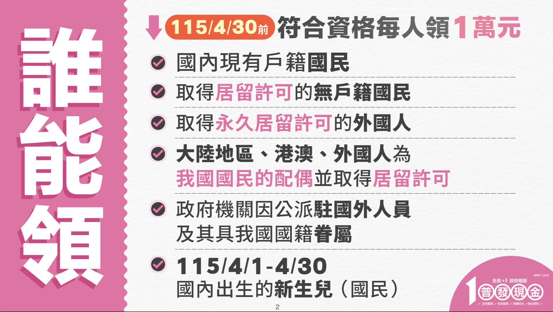 財政部清楚說明普發現金相關資訊。（翻攝自財政部官網）