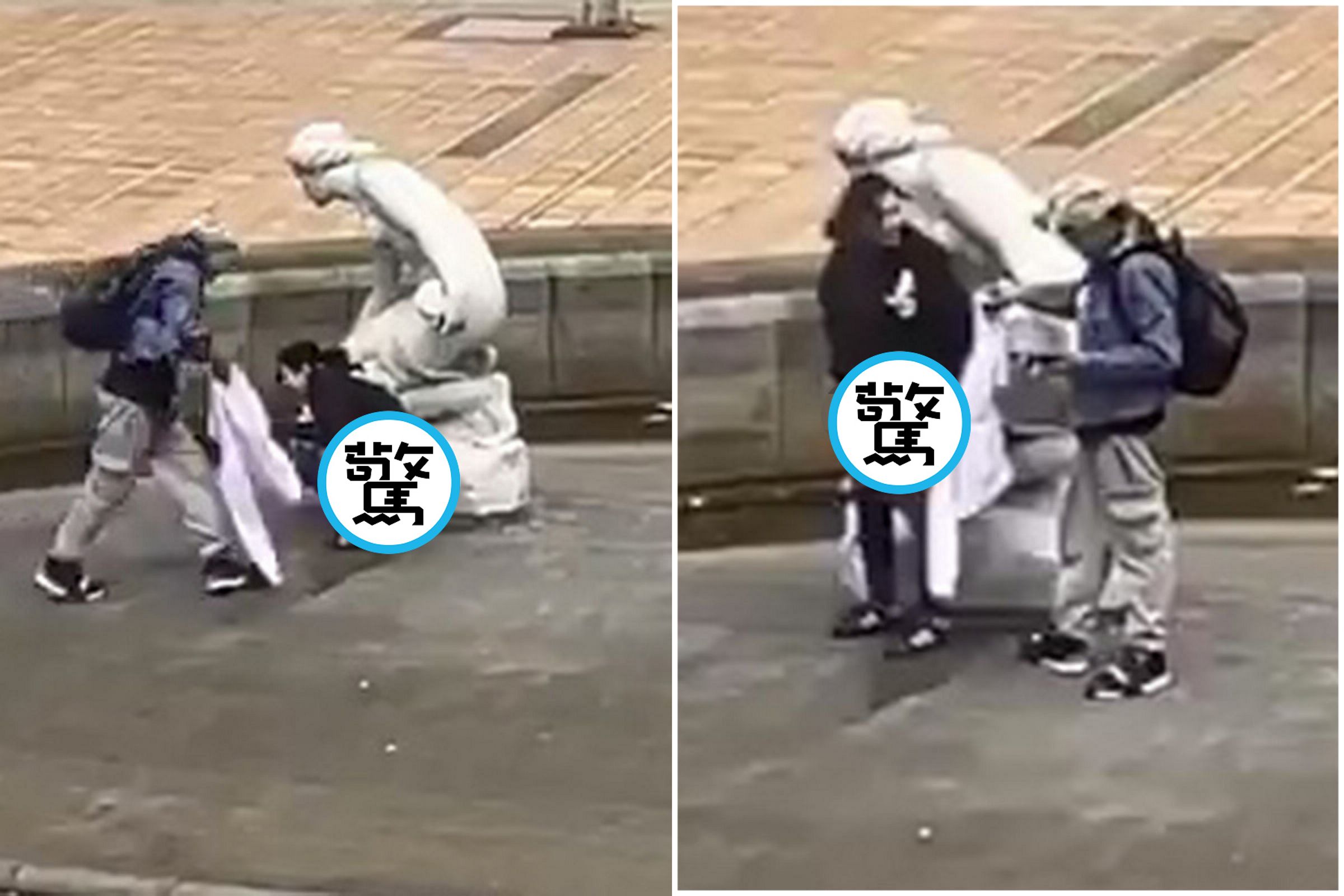 妹子詭異對女神雕像親吻摸乳，下一秒脫褲露下體「洩洪」！網友驚呆。（翻自X平台）
