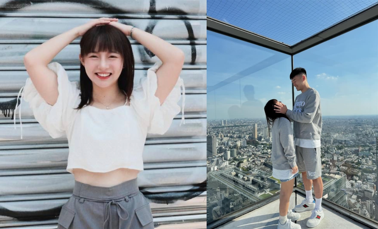 今年5月，王齊麟曬出與女友陳詩媛的36公分最萌身高差情侶照。（翻攝自陳詩媛、王齊麟IG）