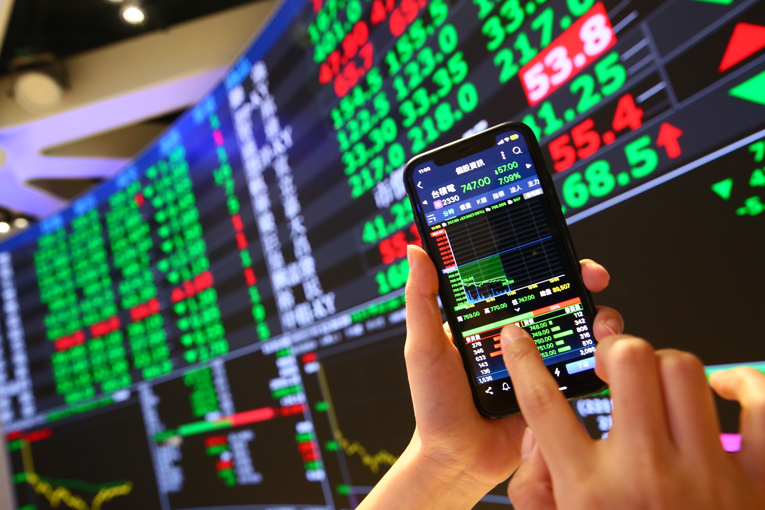 台積電今天大跌54元、收在750元，台股也跟著大幅度下跌774.08點，收盤崩跌至19527.12點，失守2萬點大關。