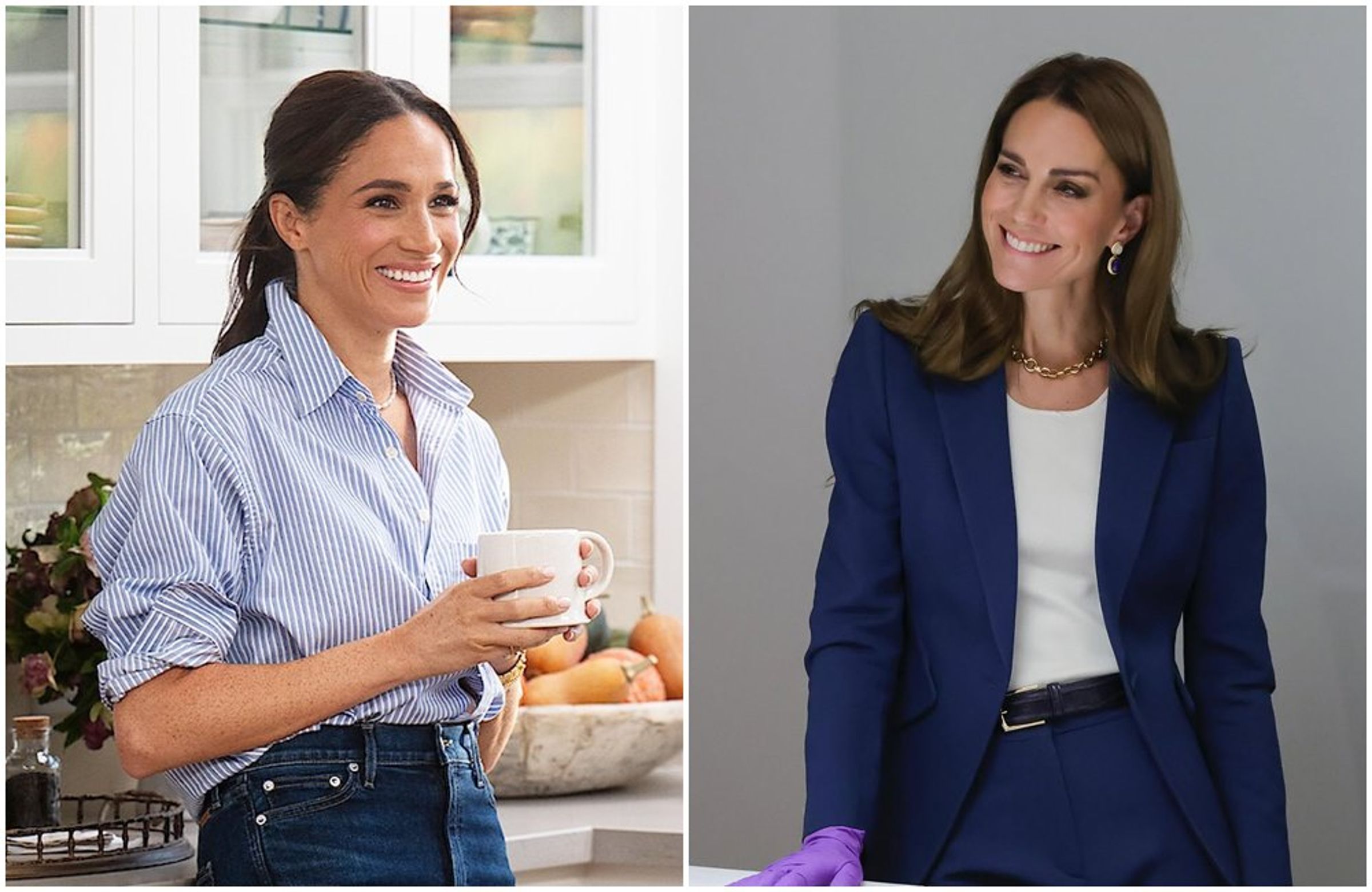 梅根（左圖）跟妯娌凱特王妃（右圖）長年不合。（翻攝meghan IG、princeandprincessofwales IG）