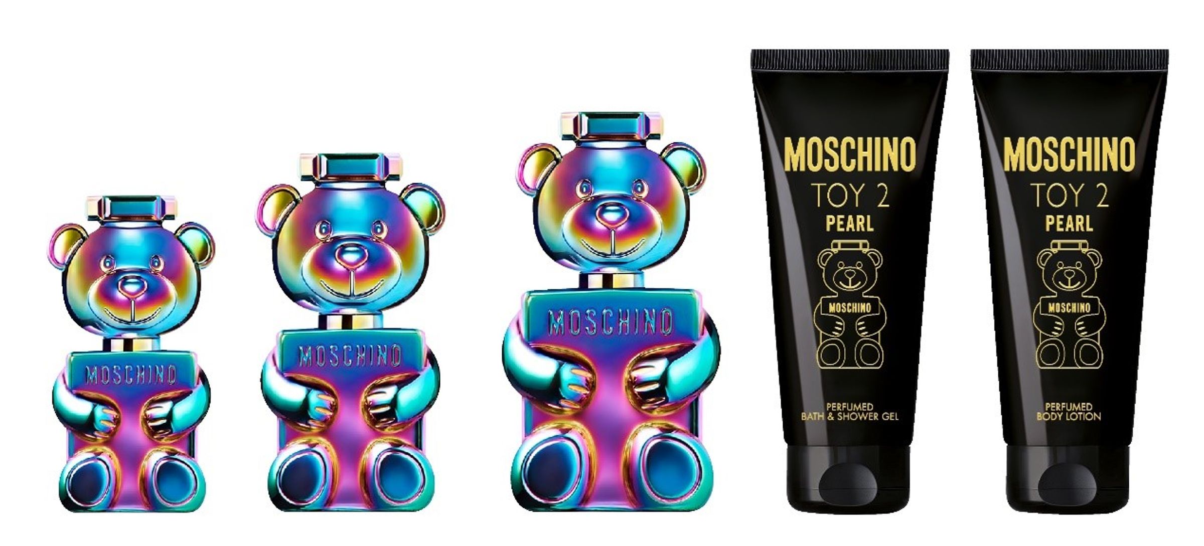 MOSCHINO除了推出30ml、50ml、100ml珍珠熊女性淡香精，也有香浴凝露、香體乳，從洗浴到香氛一整套使用讓香氣更持久悠長。