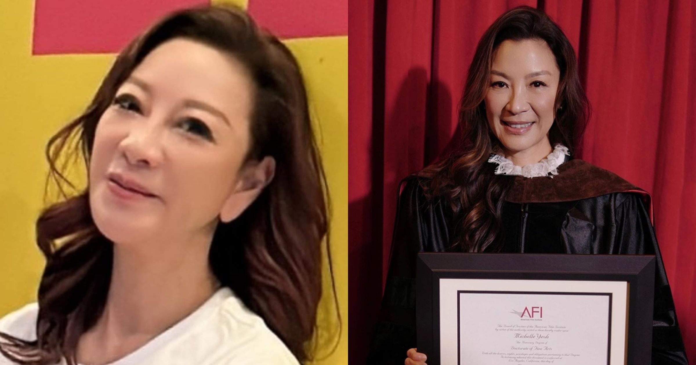 楊繡惠（左）被美國人誤認為楊紫瓊（右），讓她直呼「真的有那麼像嗎？」（翻攝自楊繡惠臉書、楊紫瓊IG）