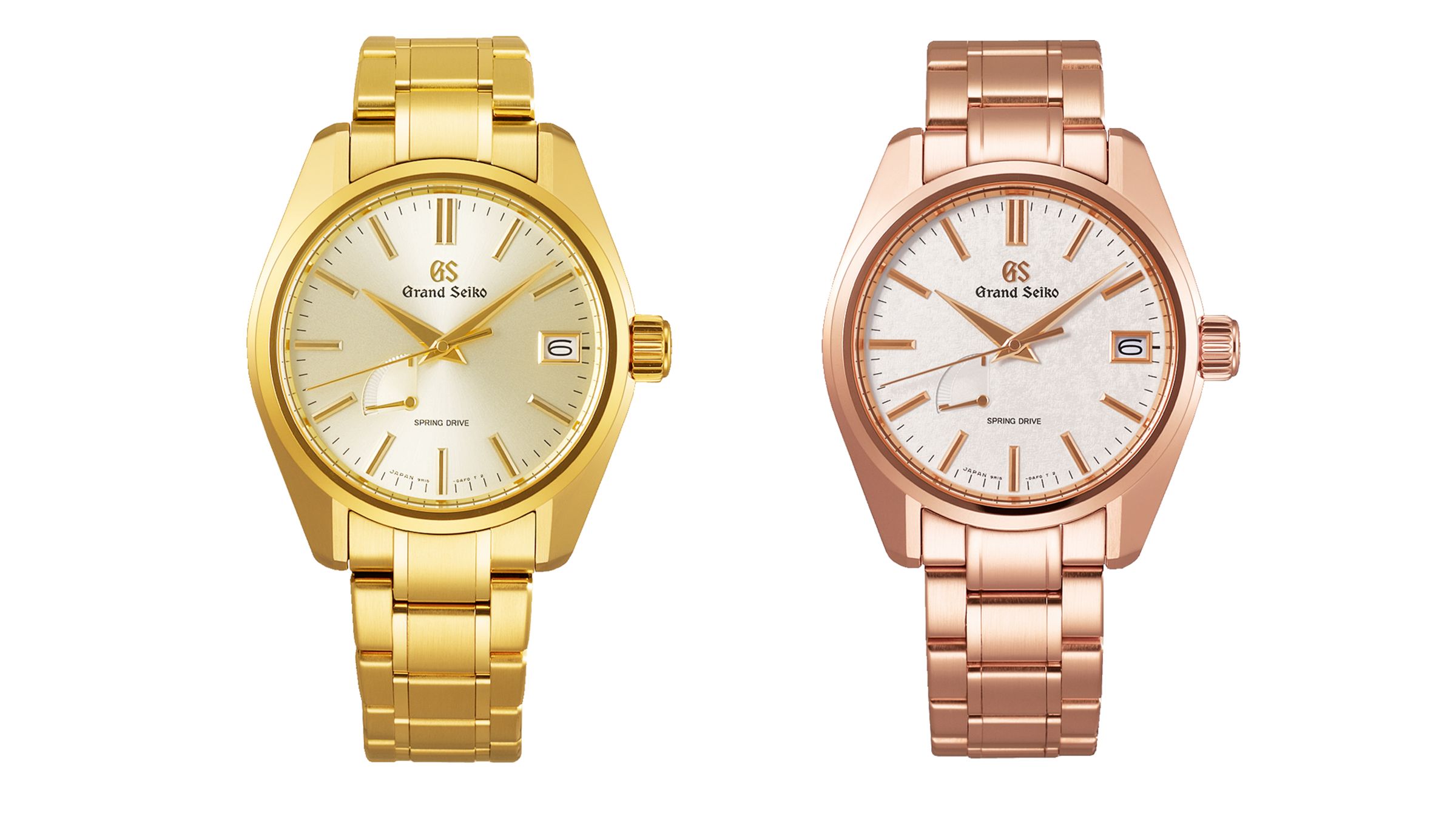 GRAND SEIKO Heritage Collection｜SBGA362（左）SBGA364（右）／ 錶徑40mm／ 黃金材質（左）玫瑰金材質（右）／時、分、秒、日期、動力儲存指示／9R15 Spring Drive自動上鍊機芯／防水10大氣壓／定價NT$1,080,000