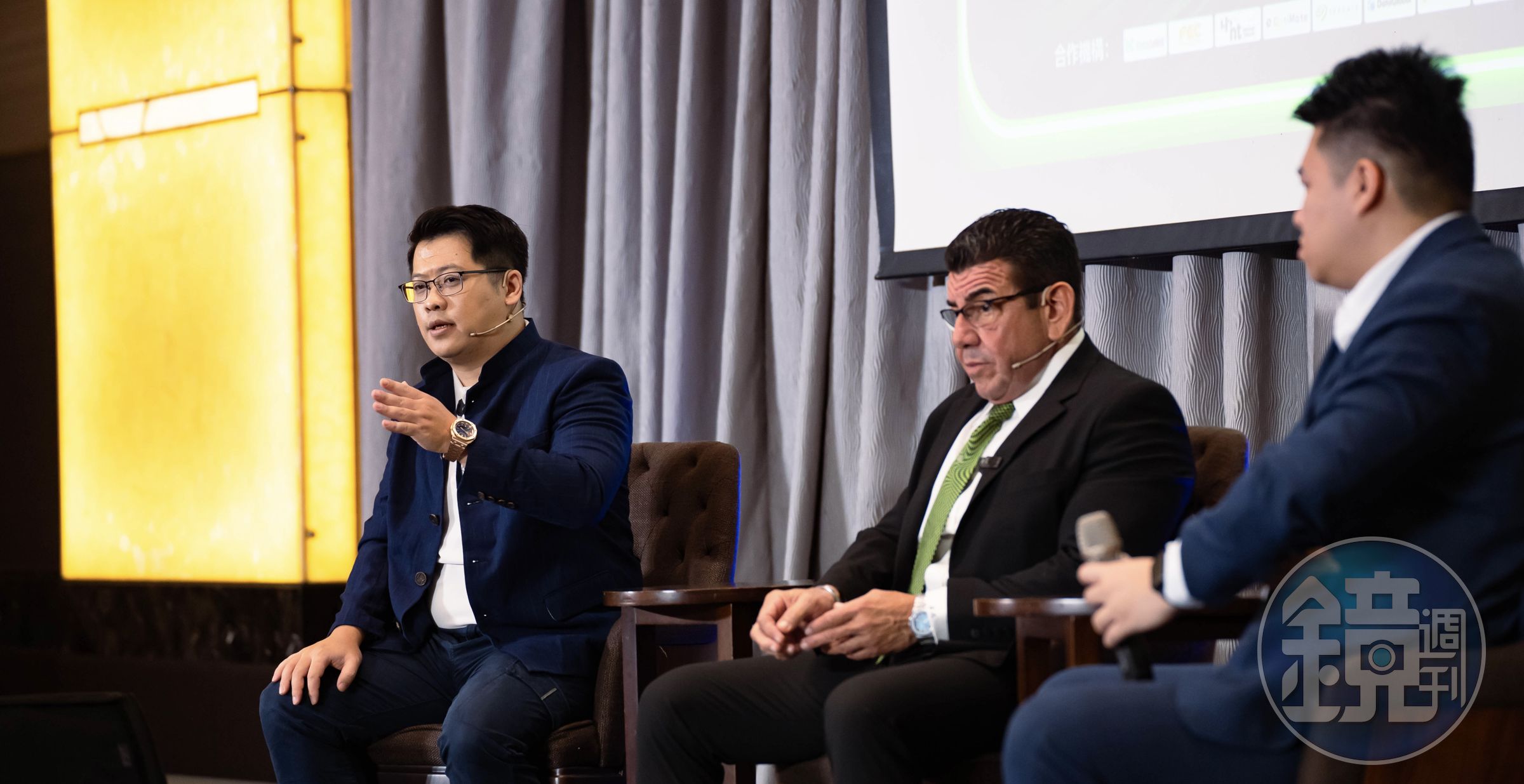 MCNEX 百城沙龍台北站論壇,台北代表李顏甫(武士)、MCN Global CEO Ruben Mata(中)及顧問 SKY共同分享數位資產新趨勢。