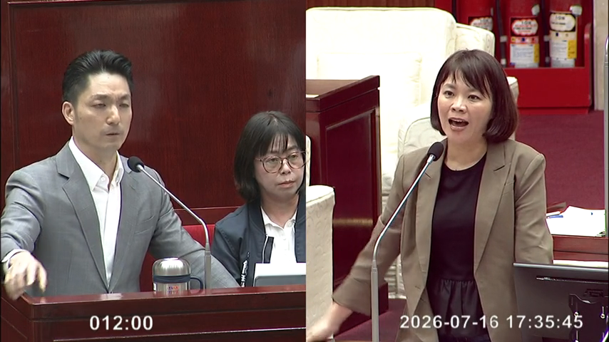 簡舒培與蔣萬安昨天在議會質詢時,上演火爆互嗆戲碼,蔣還直呼簡是「索資佛地魔」。(翻攝自台北市議會網站)