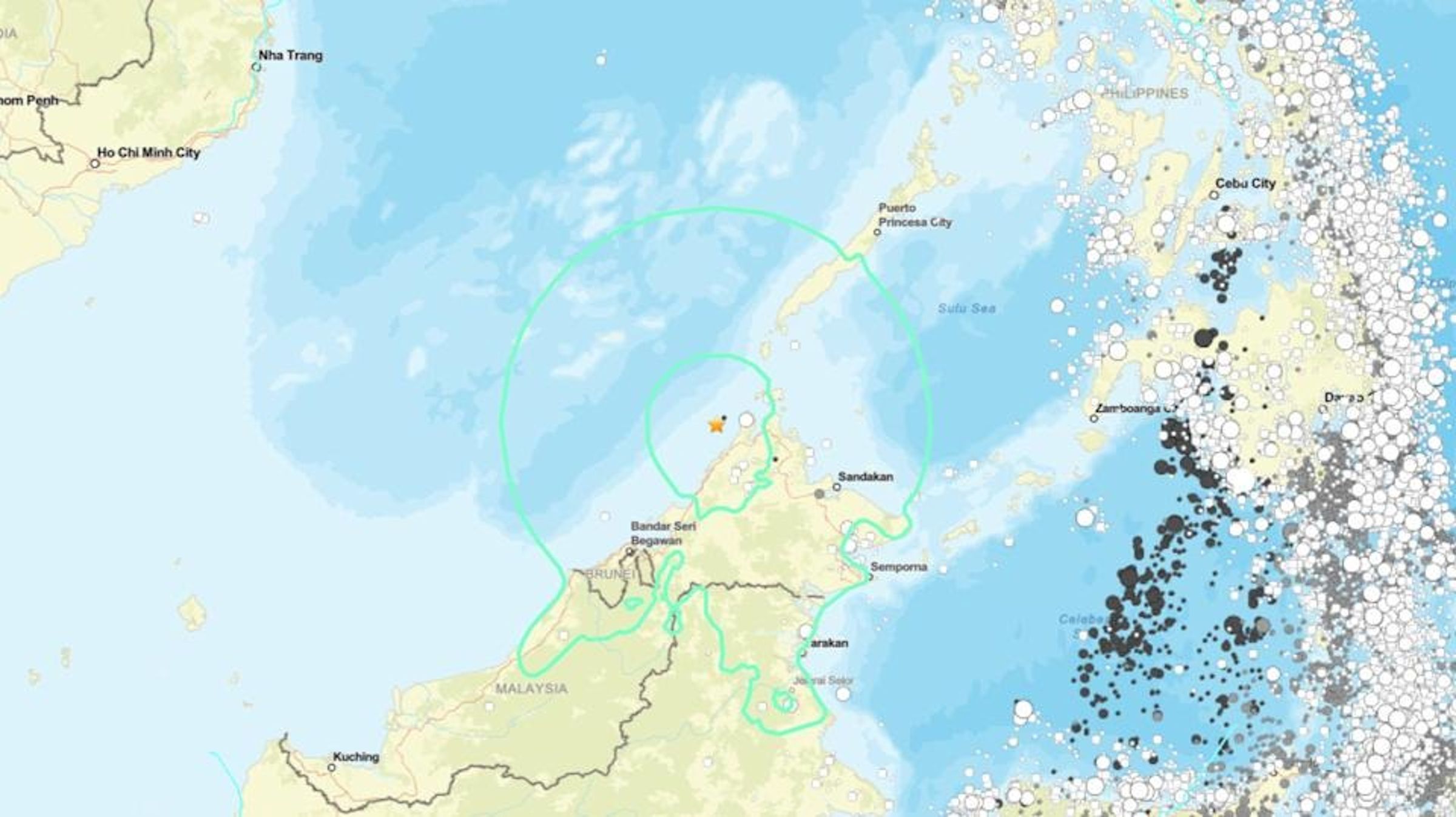 馬來西亞婆羅洲（Borneo）沙巴州外海今（23日）凌晨發生規模7.1強震。（翻攝自USGS）
