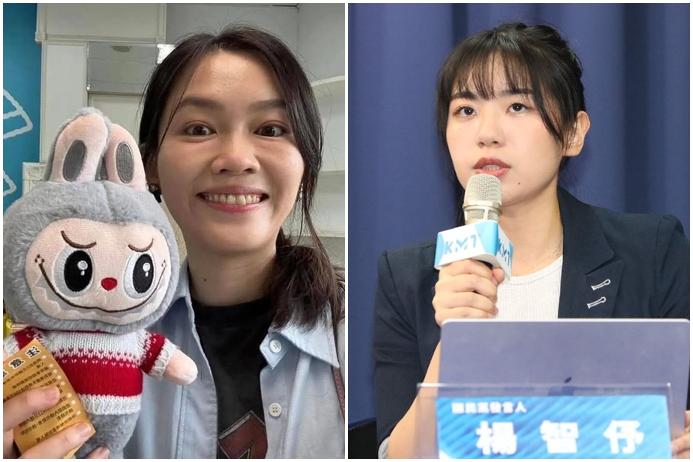 吳欣岱批評台北燈節與泡泡瑪特合作,被發現自己曾同框盜版Labubu自拍。(翻攝自吳欣岱、楊智伃臉書)