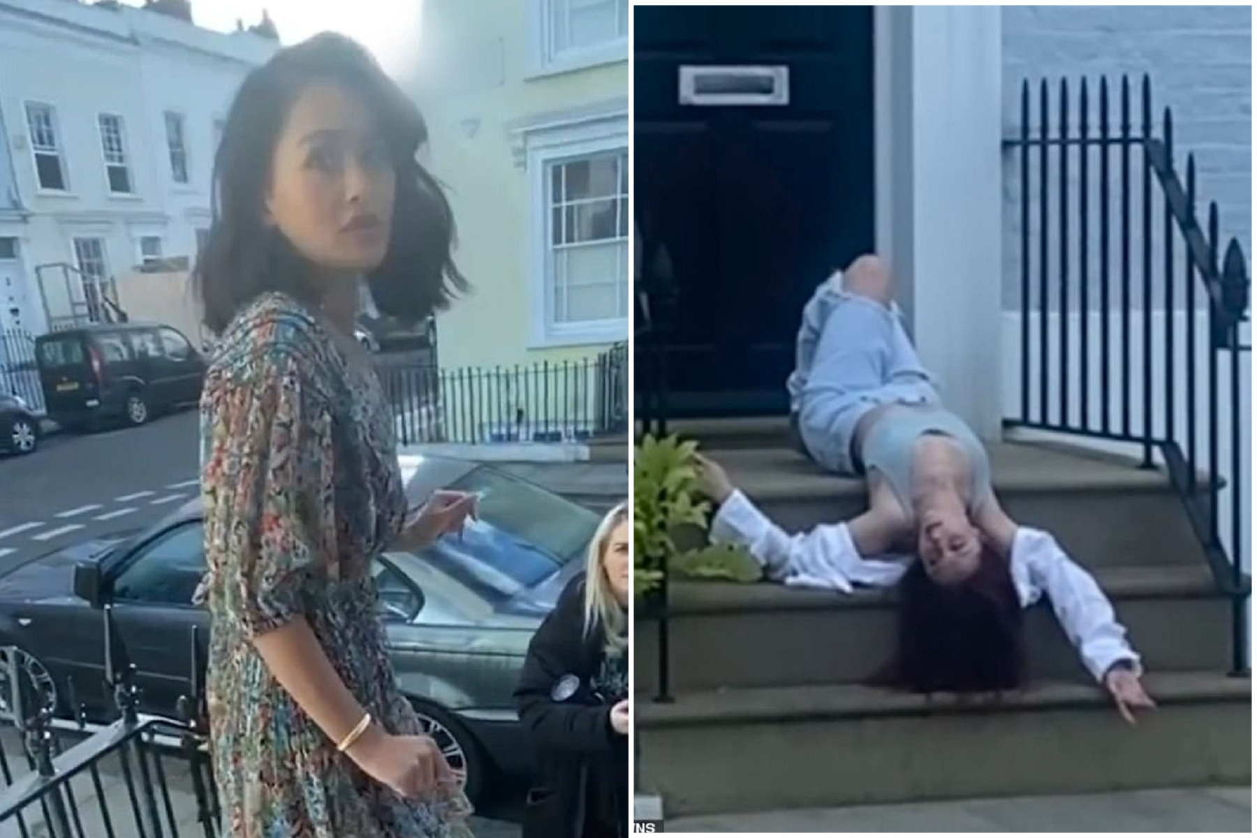 我家門前是網美景點！正妹主動「送上門」，倒奶躺梯太經典。（翻自《每日郵報》）