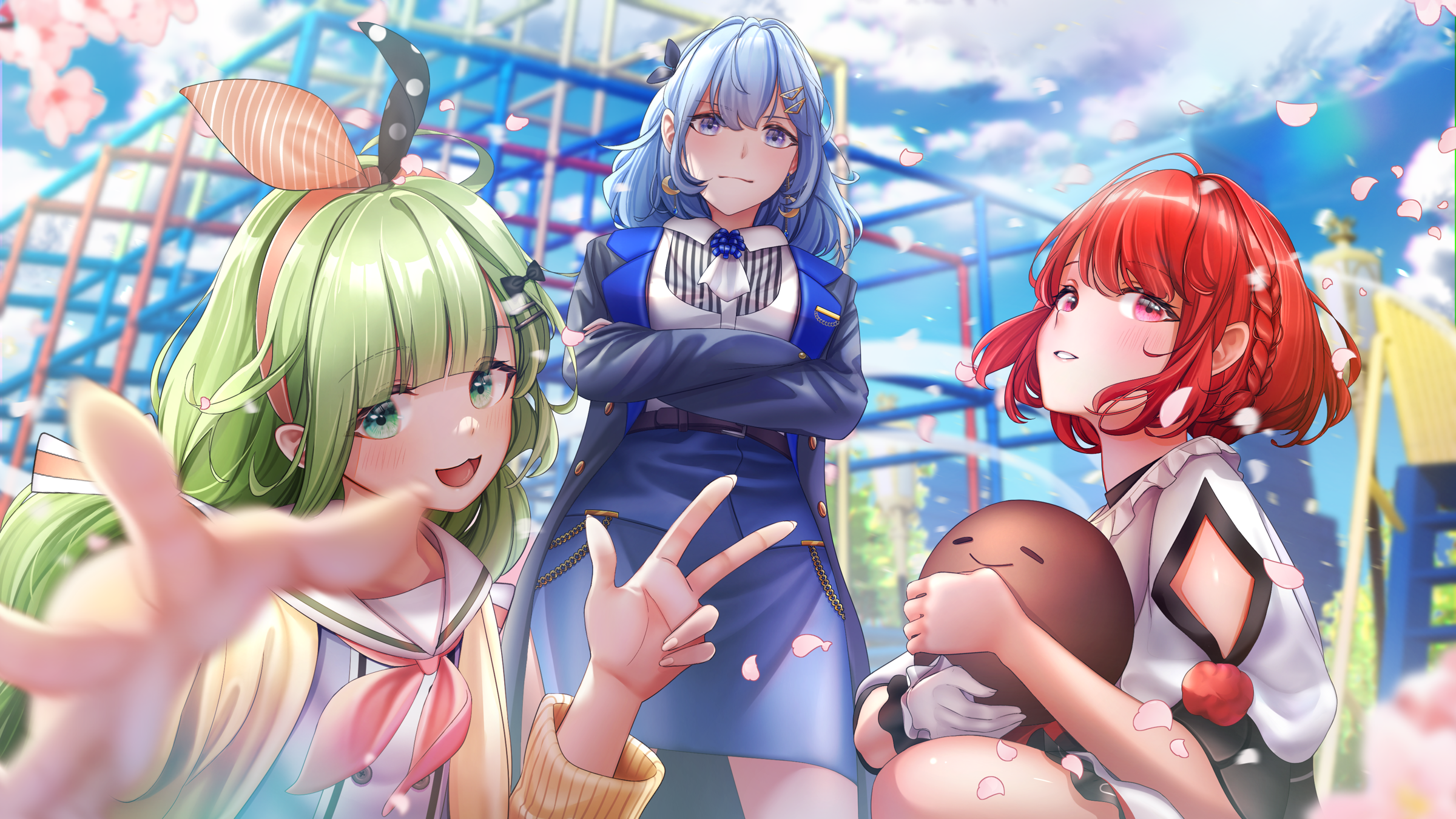 《Vtuber大師》能讓玩家體驗培育不同類型的Vtuber,3個主要角色分別擅長唱歌、遊戲與繪畫。(第九遊戲提供)