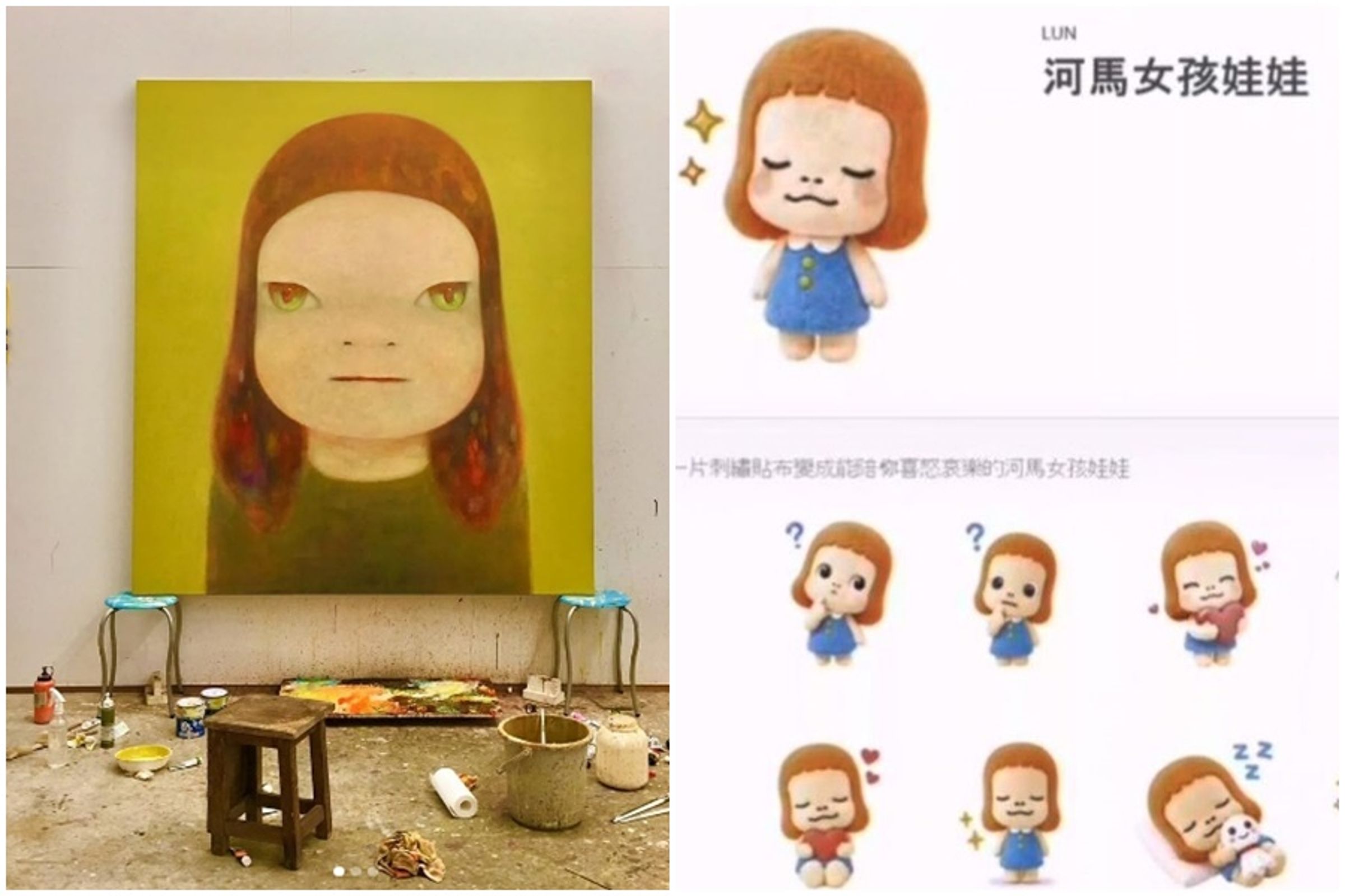台灣女創作者的「河馬女孩」被質疑與日本當代藝術家「奈良美智」作品相似。（翻攝自IG@奈良美智、Threads）