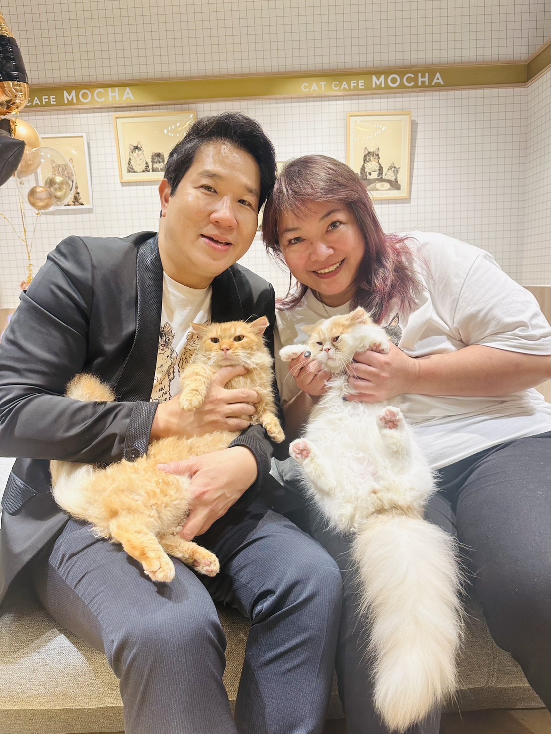 劉爾金和老婆曾瑩玥一起為貓咪咖啡廳開幕。(民視提供)