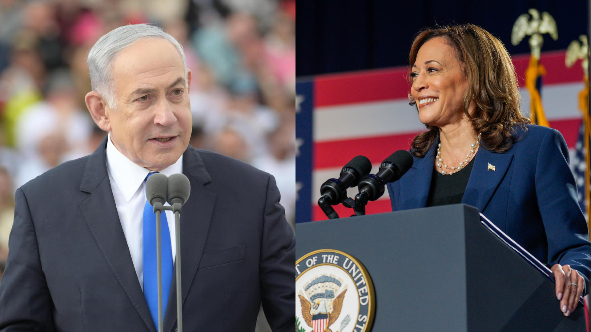 賀錦麗（右）在會議中對納坦雅胡表達了美國對以色列的支持，但也明確指出，加薩人道狀況的惡化是不容忽視的。（翻攝自Facebook Benjamin Netanyahu - בנימין נתניהו、Kamala Harris）