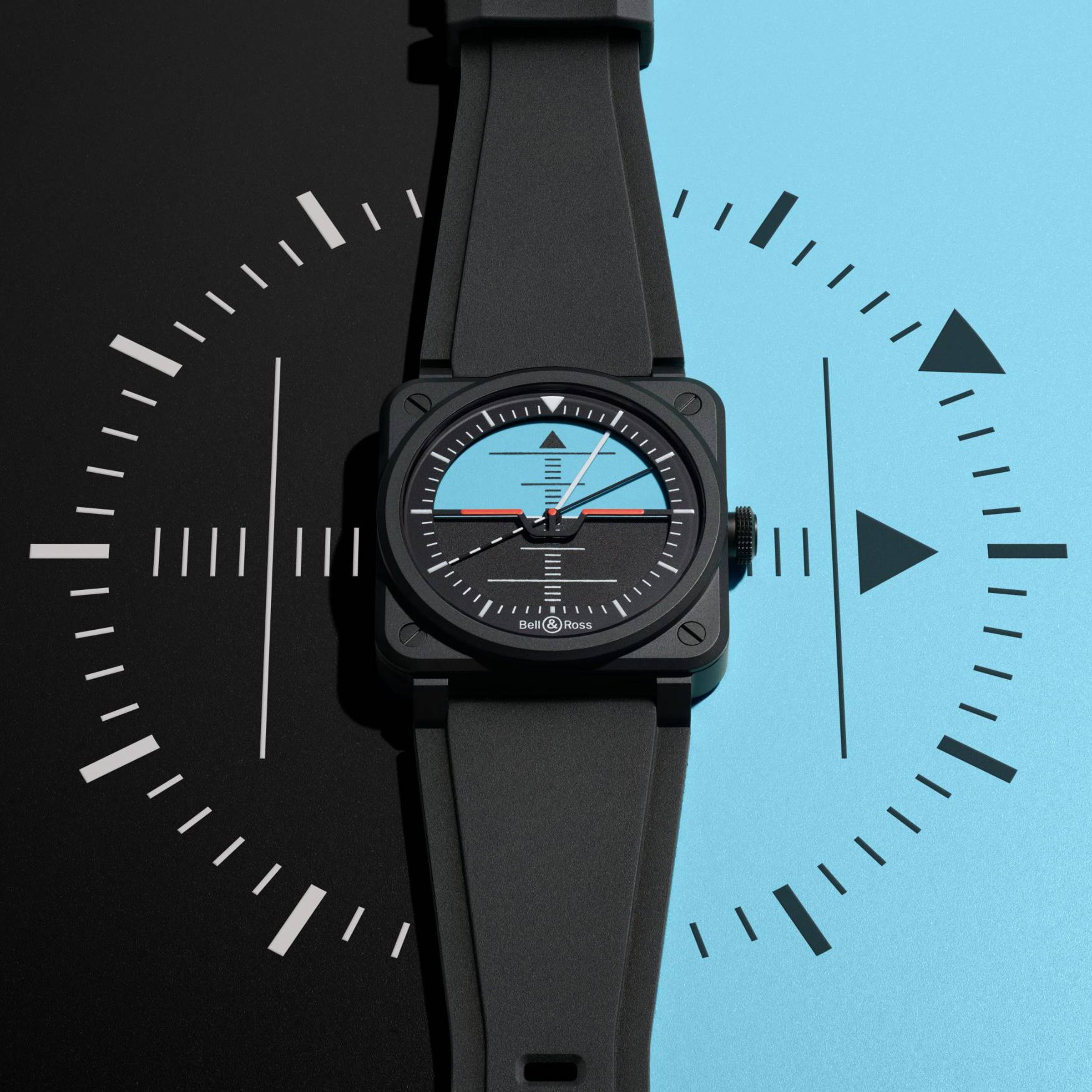 BELL & ROSS 新作BR-03 Horizon，延續飛行儀表的功能性與外觀風格，融入全新腕錶的設計，充滿原創及獨特美感，限量999只。