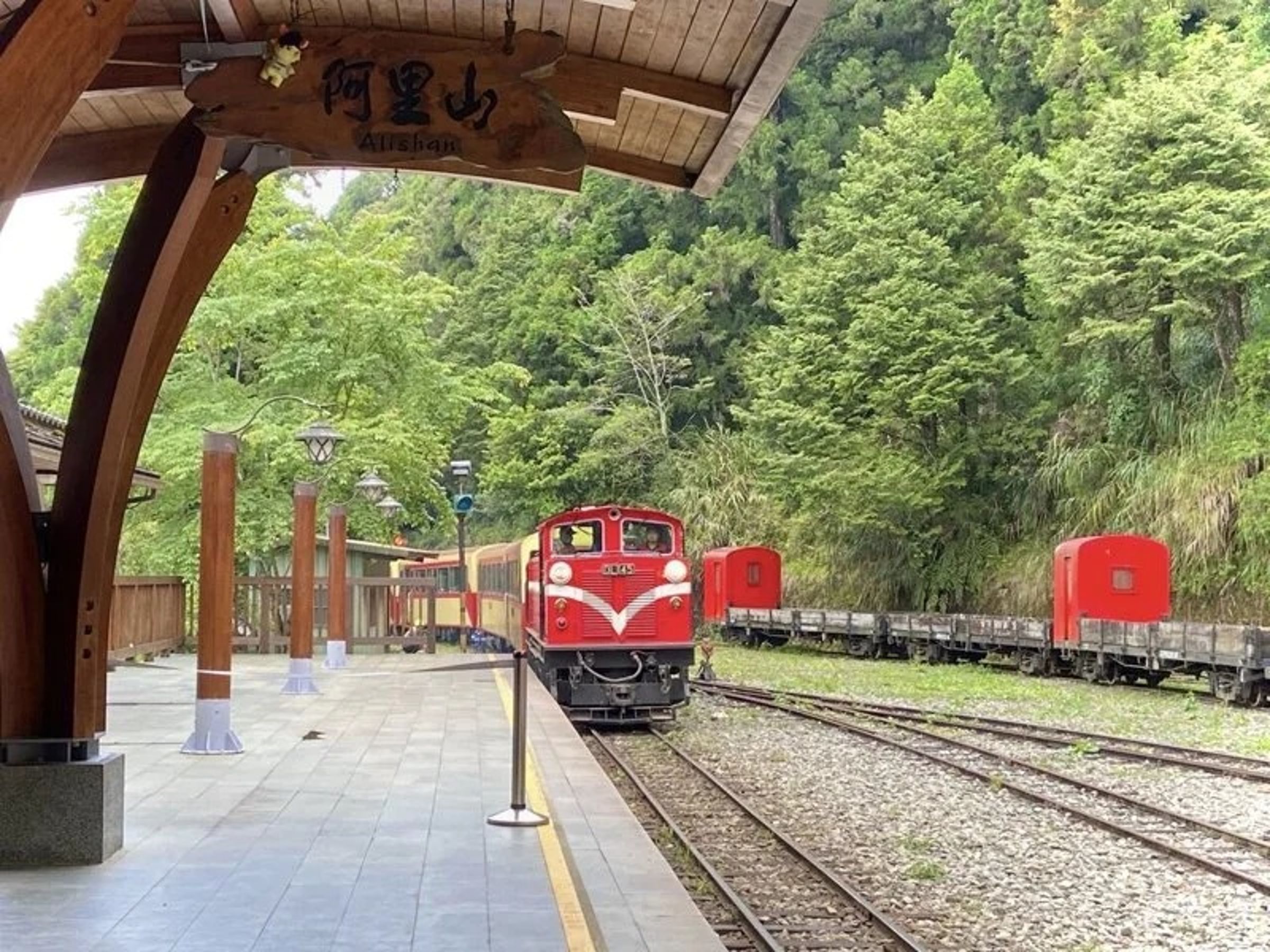 阿里山號昨第5次列車上山途中,發現轉轍器異常導致擠軌,造成列車誤點38分鐘,91名旅客受到影響。(林鐵處提供)