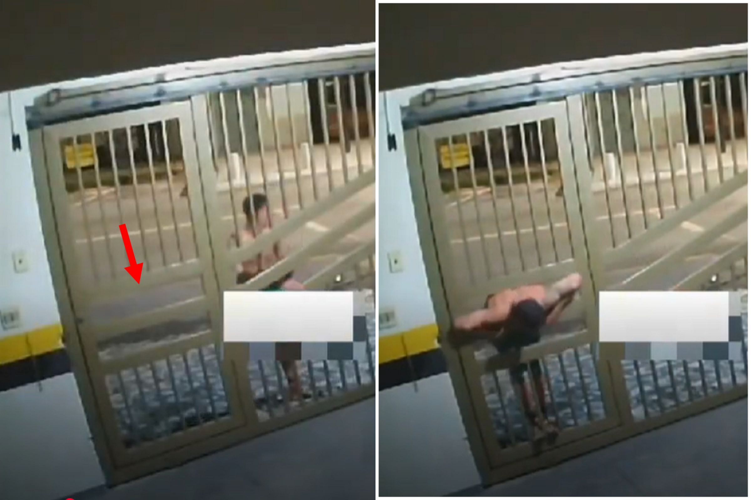 驚！小偷竟是「軟骨忍術高手」，鑽入15公分寬門洞行竊得逞。（翻自YouTube畫面）