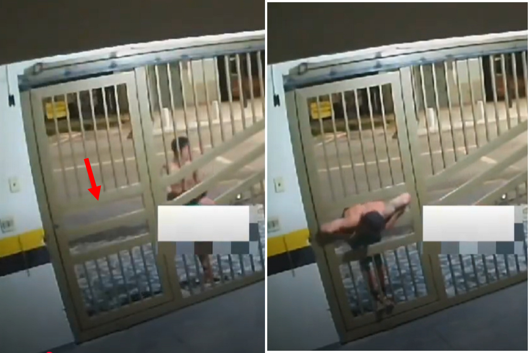 驚！小偷竟是「軟骨忍術高手」，鑽入15公分寬門洞行竊得逞。（翻自YouTube畫面）