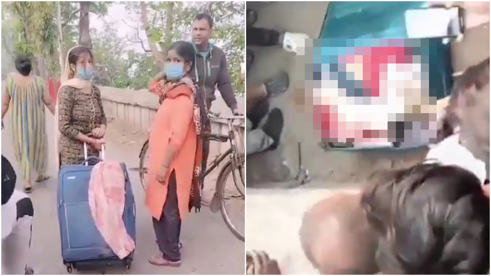 印度母女拉不動行李箱，騙說是狗狗，結果是親戚的遺體。（翻攝X）