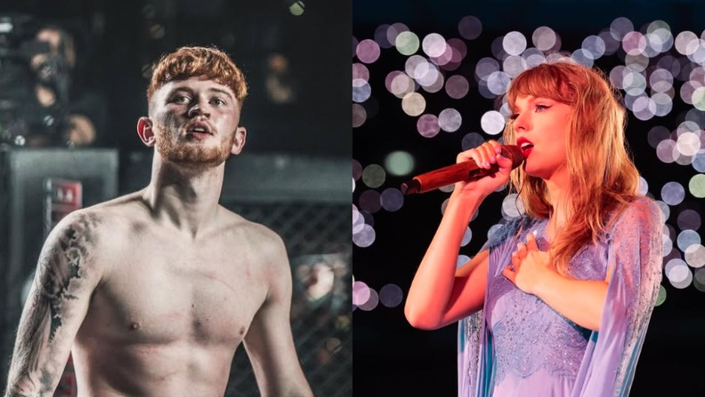 英國一名綜合格鬥選手（左）和美國天后泰勒絲（Taylor Swift）撞名，讓他意外爆紅。（翻攝自IG@taylorswift、@taylorswiftmma）