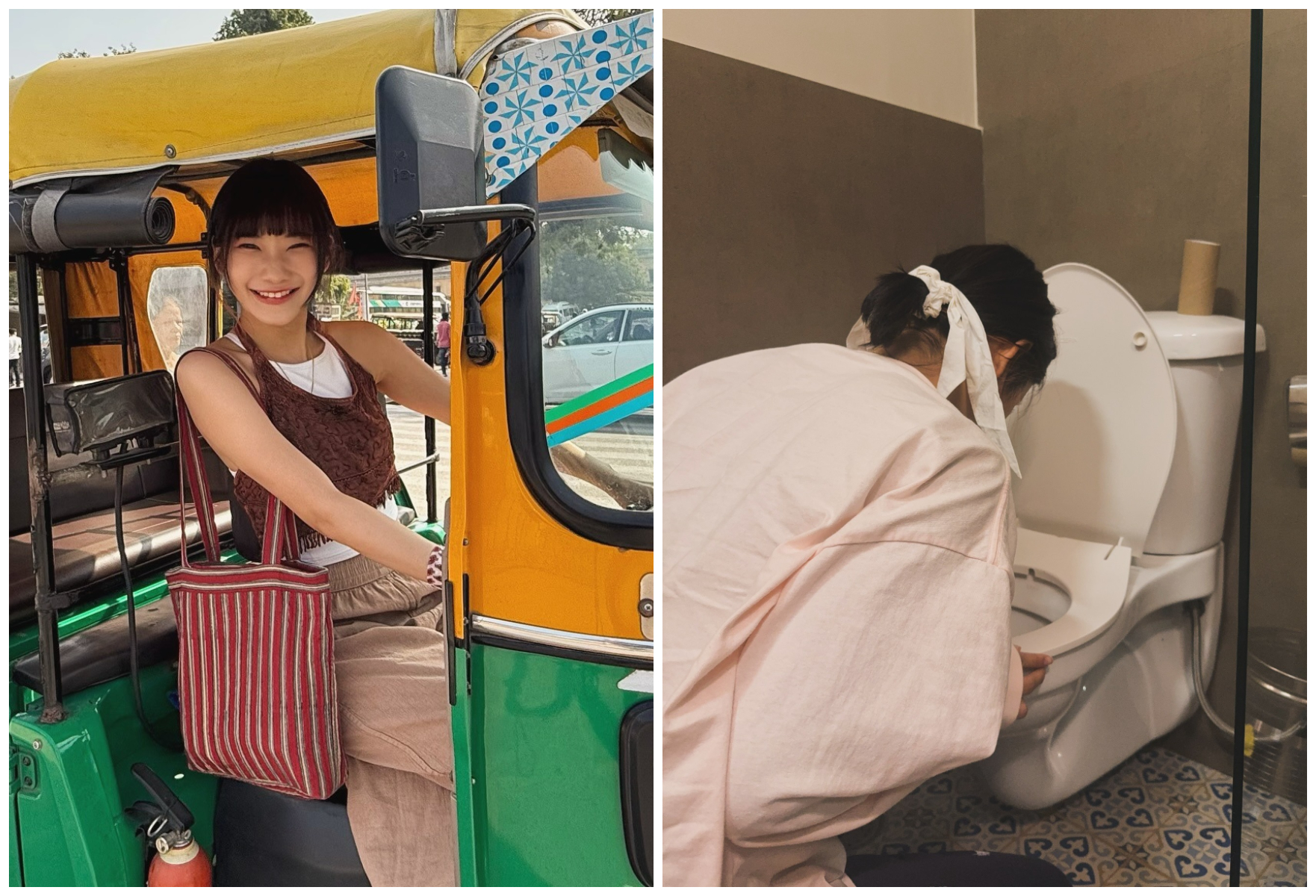 愛莉莎莎在印度食物中毒，抱著馬桶嘔吐。（翻攝愛莉莎莎IG）