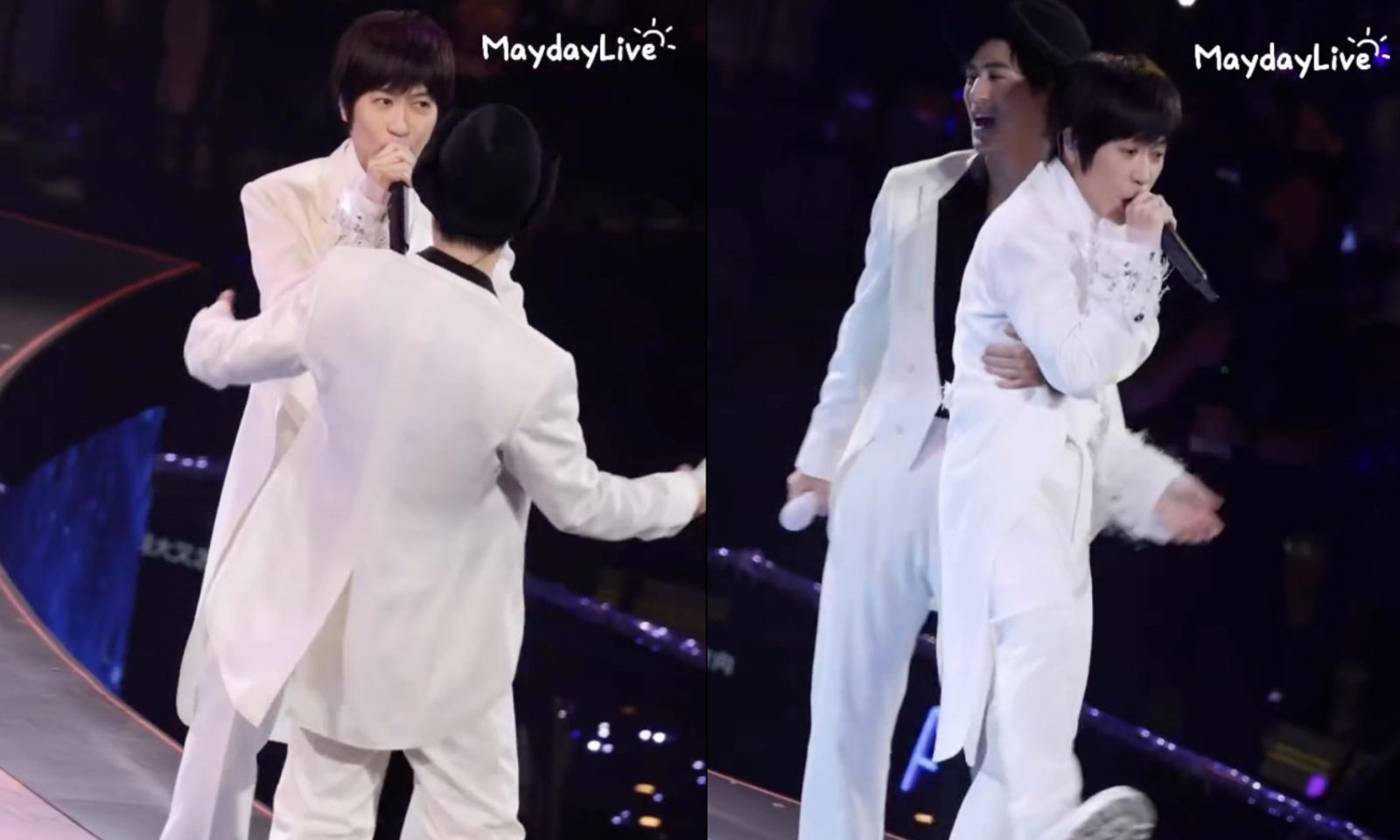 阿信這幾天在成都場與F3開唱，周渝民怕他太靠近舞台直接「抱緊處理」。（網路圖片）