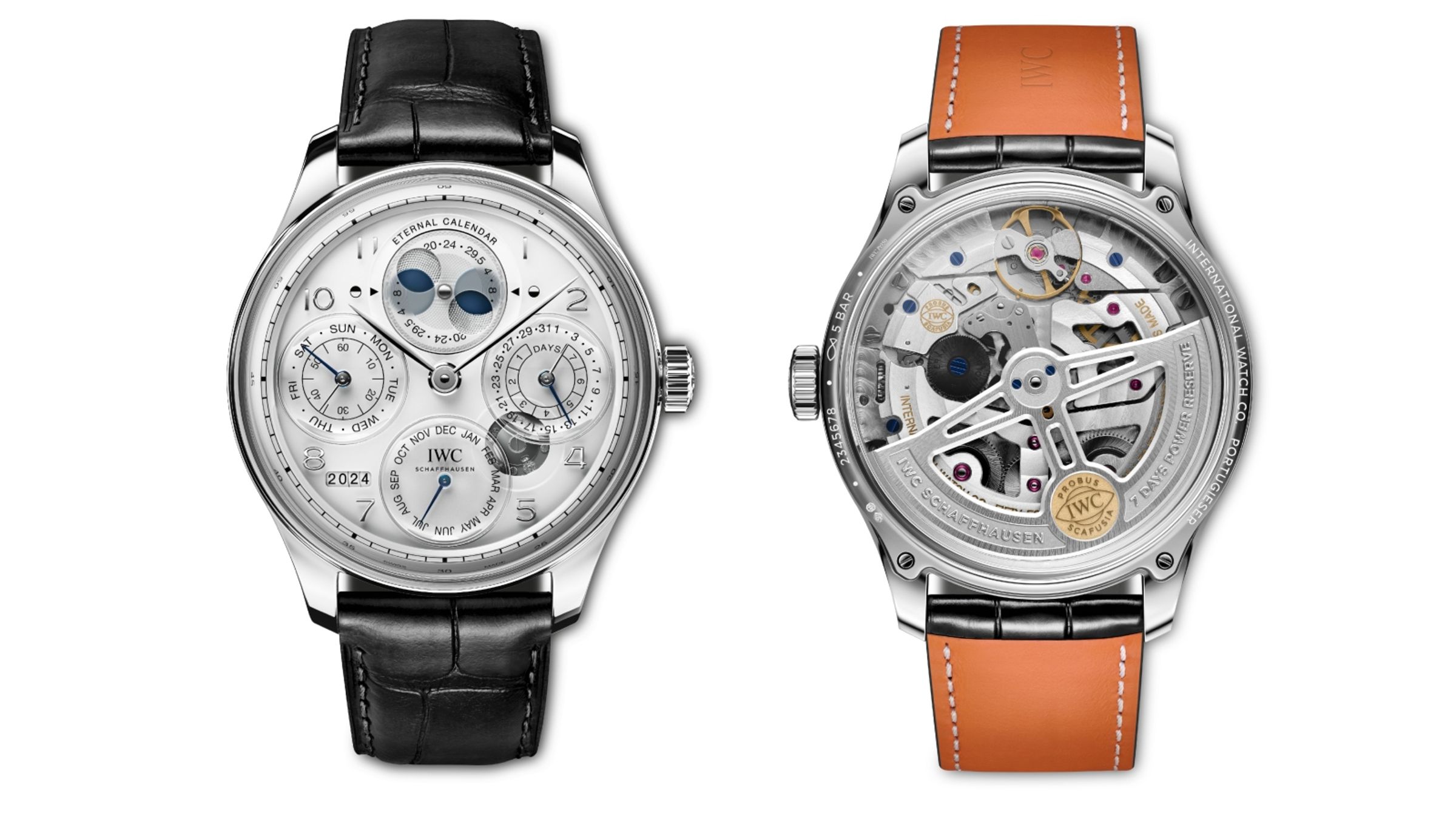 IWC Portugieser Eternal Calendar｜錶徑44.4mm／鉑金錶殼／時間指示、萬年曆功能（直到西元3999年都不需手動調校）／防水50米／定價：歐元150,000（限量75只）