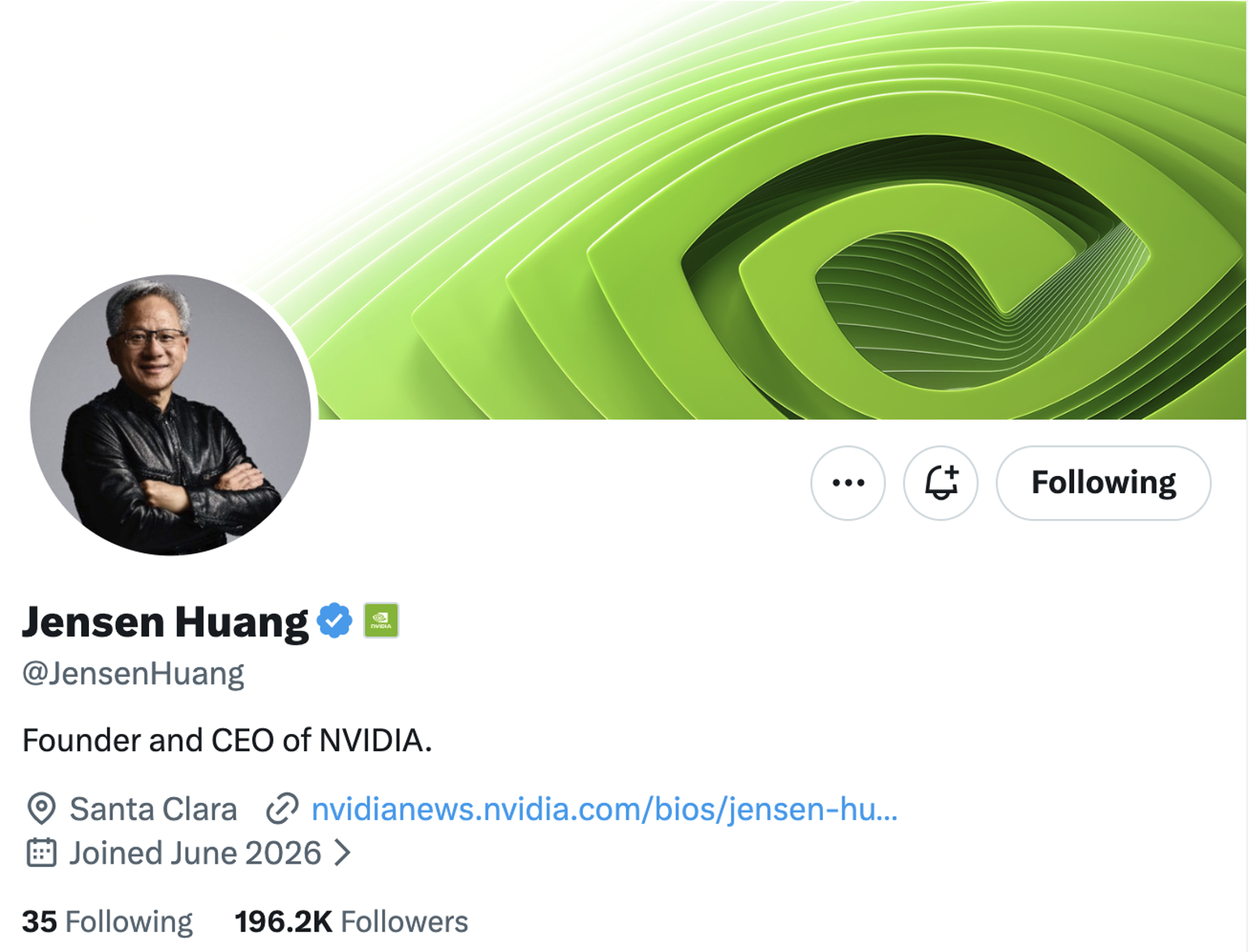 黃仁勳首度開通X帳號。（翻攝X@JensenHuang）
