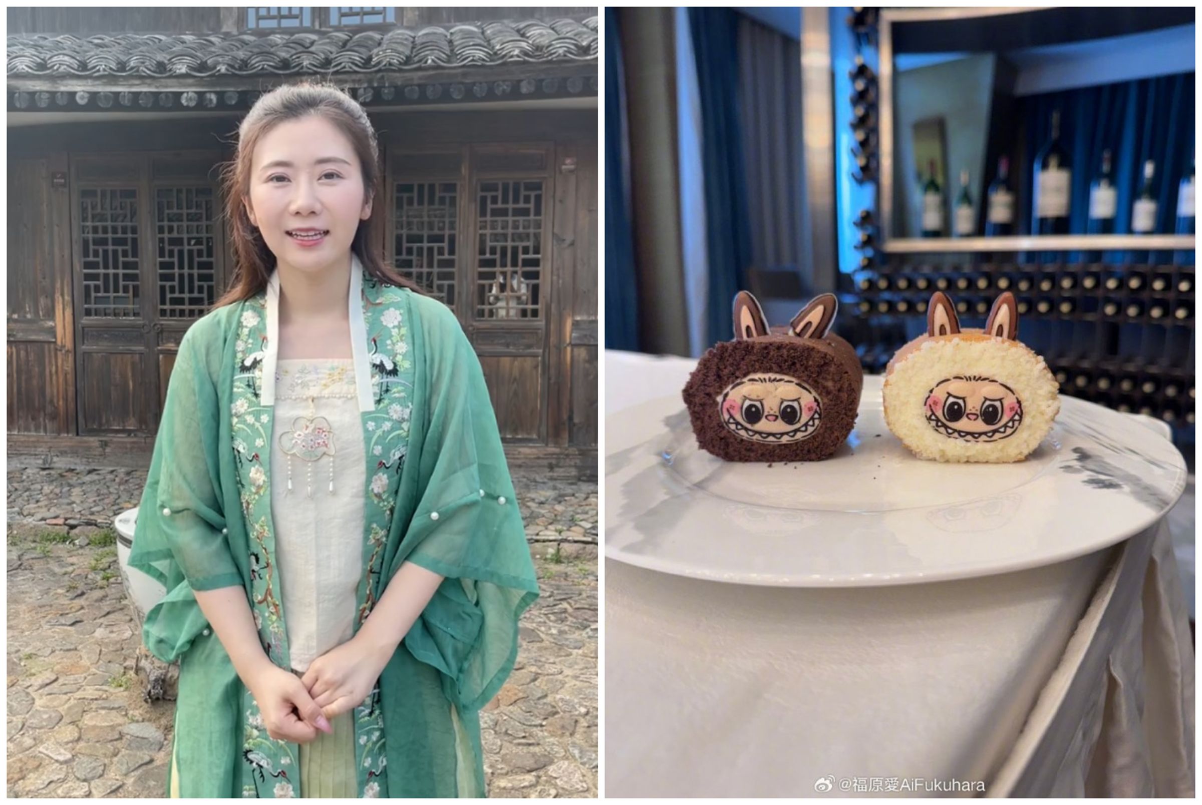 福原愛吃到Labubu蛋糕,驚喜又滿足。(翻攝福原愛微博)