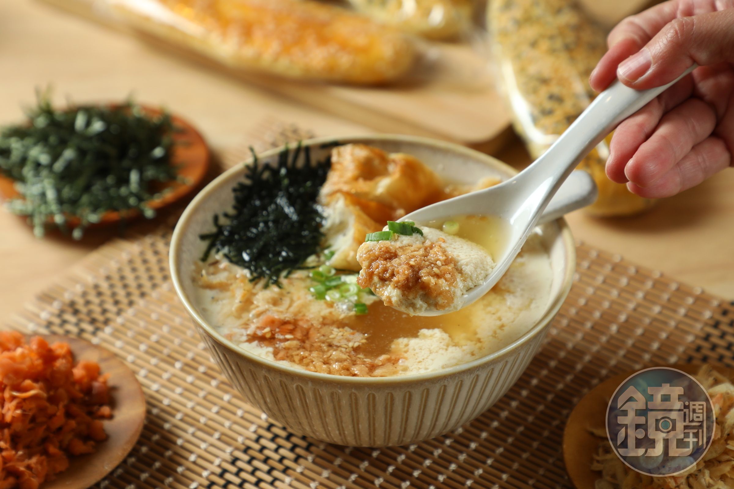 「鹹豆漿」加上海苔絲可降低醋味帶來的嗆感。(45元/份)