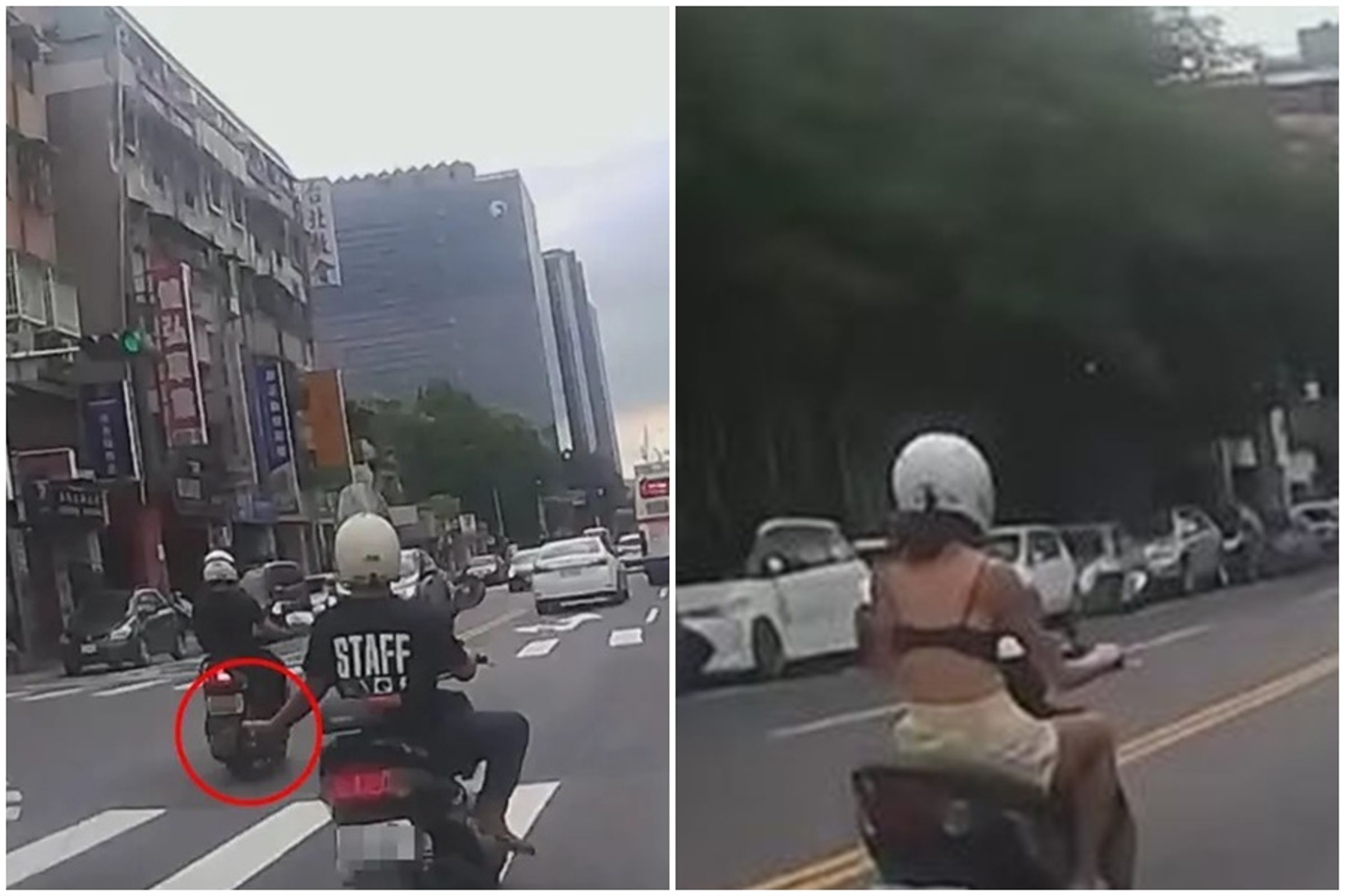 名有古銅色的正妹騎士，穿著黑色內衣、下半身穿著短褲，引發網友關注。（翻攝自YouTube）