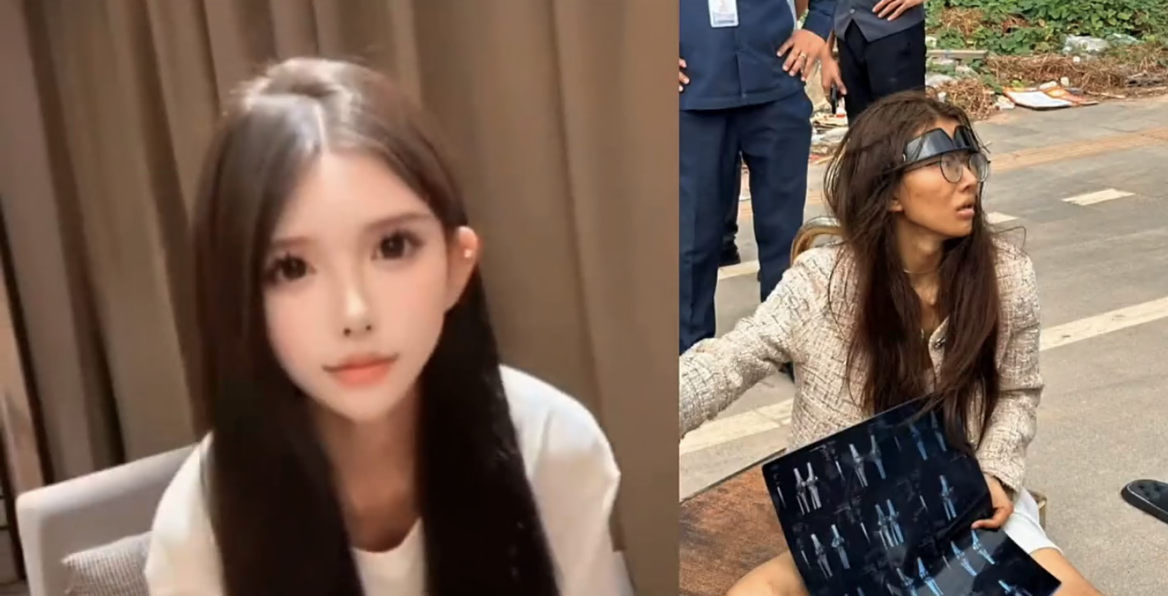 中國一名女網友在柬埔寨街頭流浪。(翻攝自微博)