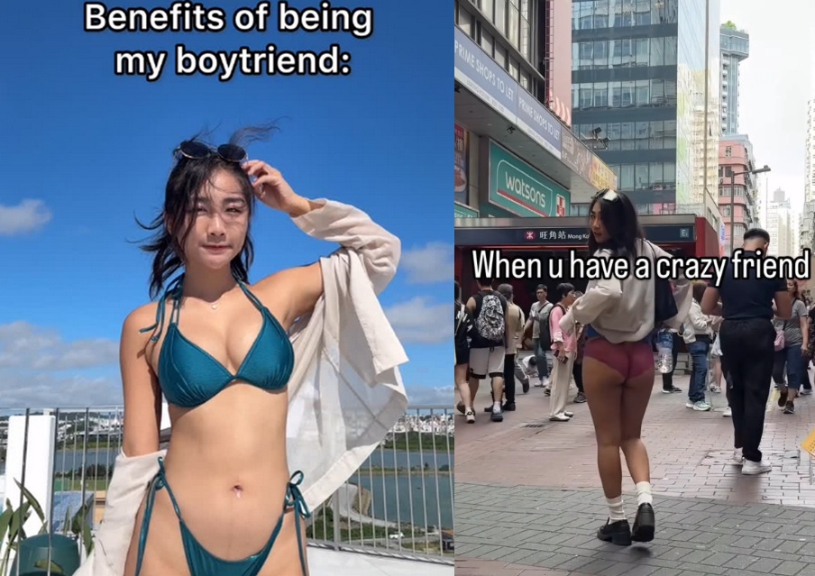這名在香港地鐵站外掀裙的女子被起底是網紅Bunny,經常在網上發表各種性感影音。(翻攝IG@3bunnybrownie6)