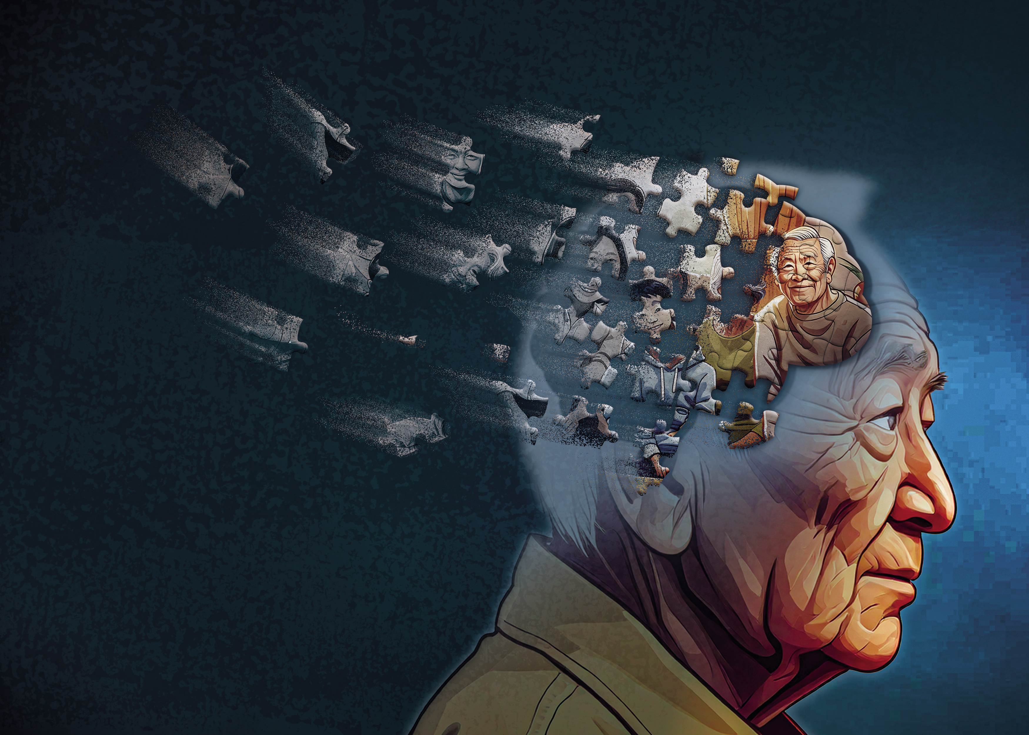 台灣老化速度世界第一，老化伴隨而來的失智浪潮正衝擊許多家庭。（AI繪圖Adobe Firefly生成，本刊美術組後製）