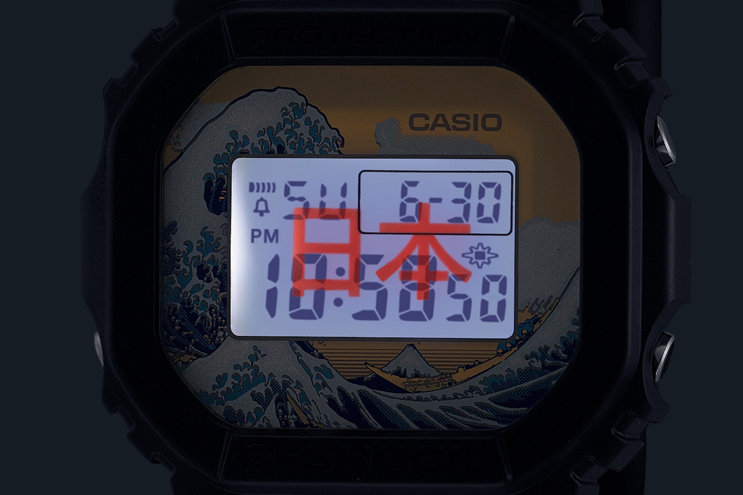 浮世繪款 DW‑5600按下LED燈光按鈕會閃爍「日本」二字