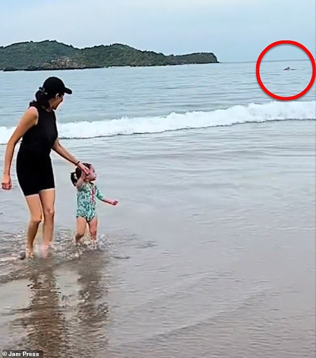露凡諾帶著女兒戲水,意外拍到驚悚的一刻。(翻自《每日郵報》)