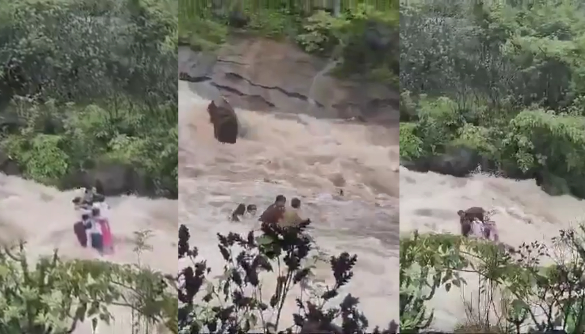 印度1家7口遇到水流暴漲被沖走，只有2人順利回到岸邊。（翻攝自X）