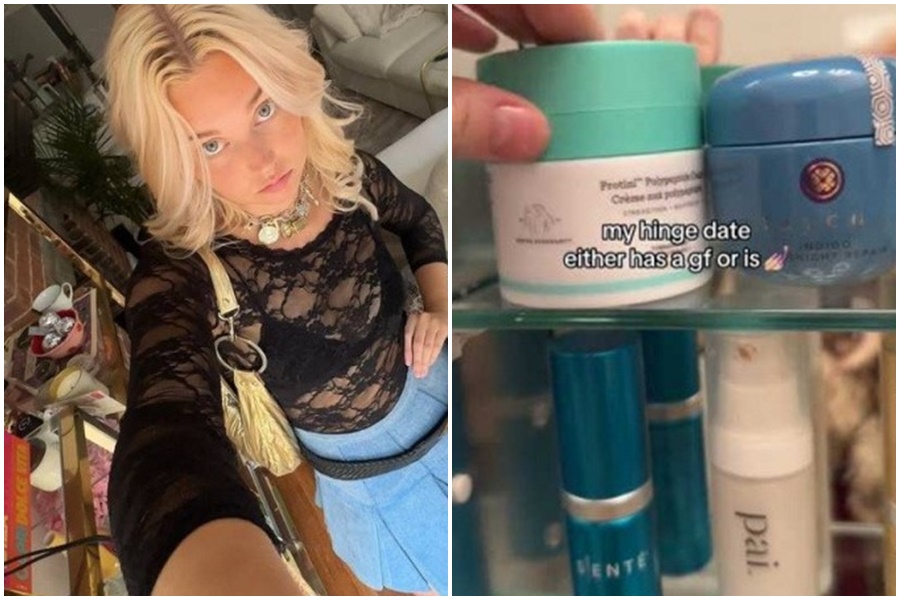 美國一名正妹初次到曖昧對象家過夜時，意外在浴室發現「一些物品」。（翻攝自TikTok）