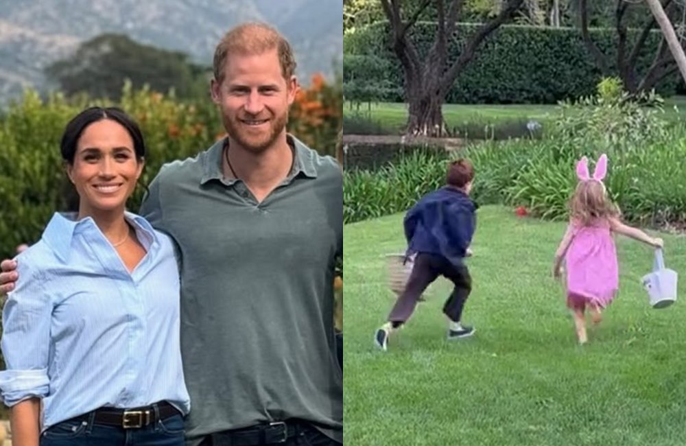 哈利王子和梅根的一雙兒女,在復活節當天玩尋找彩蛋遊戲。(翻攝meghan IG)