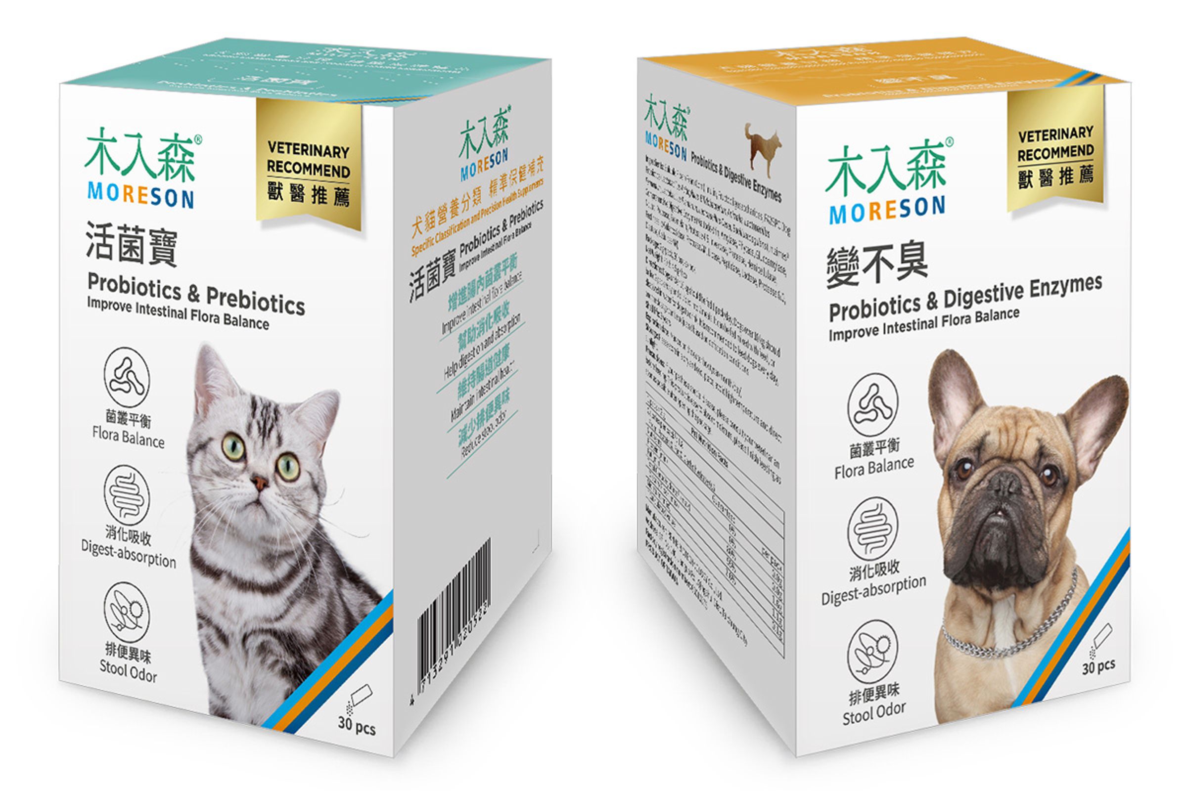 木入森益生菌系列-「活菌寶」與「變不臭」提供犬貓各別專需的益生菌。圖/木入森提供