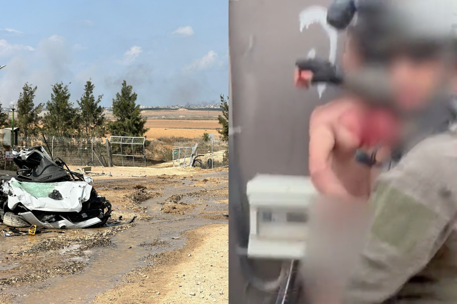 以巴開戰，加薩走廊周邊滿地瘡痍（左圖），以色列軍人日前也前進加薩沿線解救人質與逮捕哈瑪斯份子（右圖）。（翻攝自IDF Twitter）