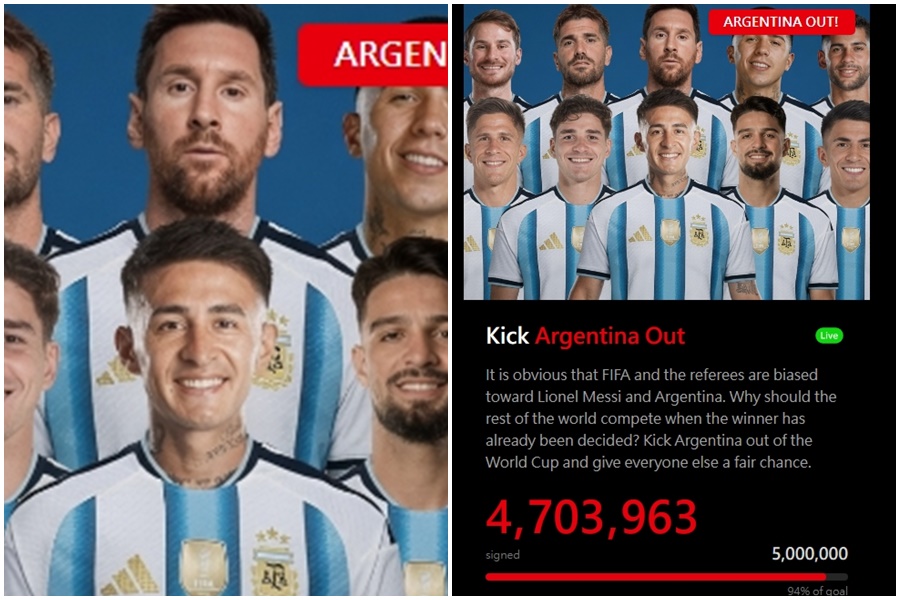 網路發起要求將阿根廷逐出世界盃的全球連署。（翻攝自argentinaout網站）