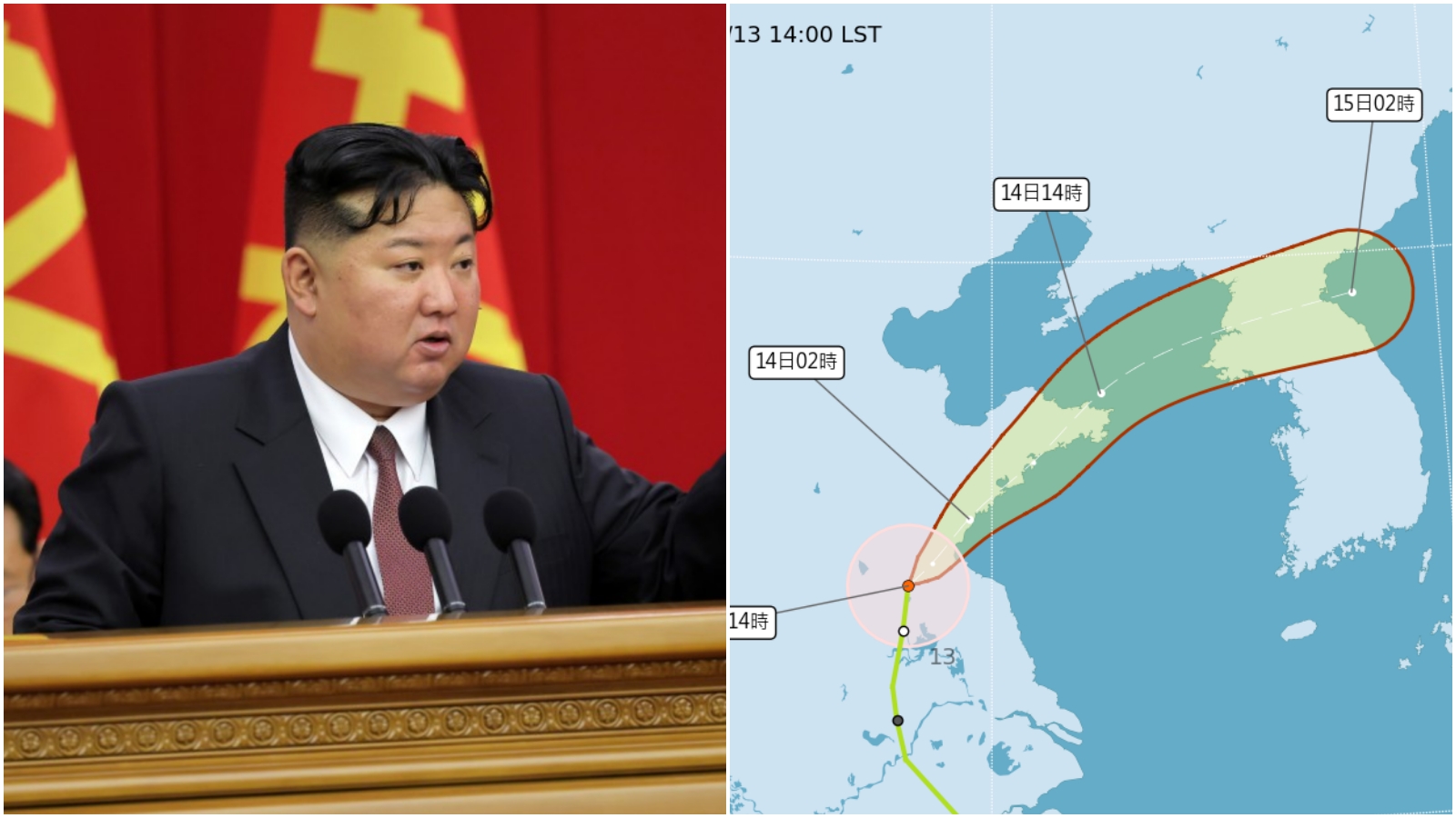 巴威颱風還沒完全消失,將朝北韓前進。(翻攝朝中社、氣象署官網)