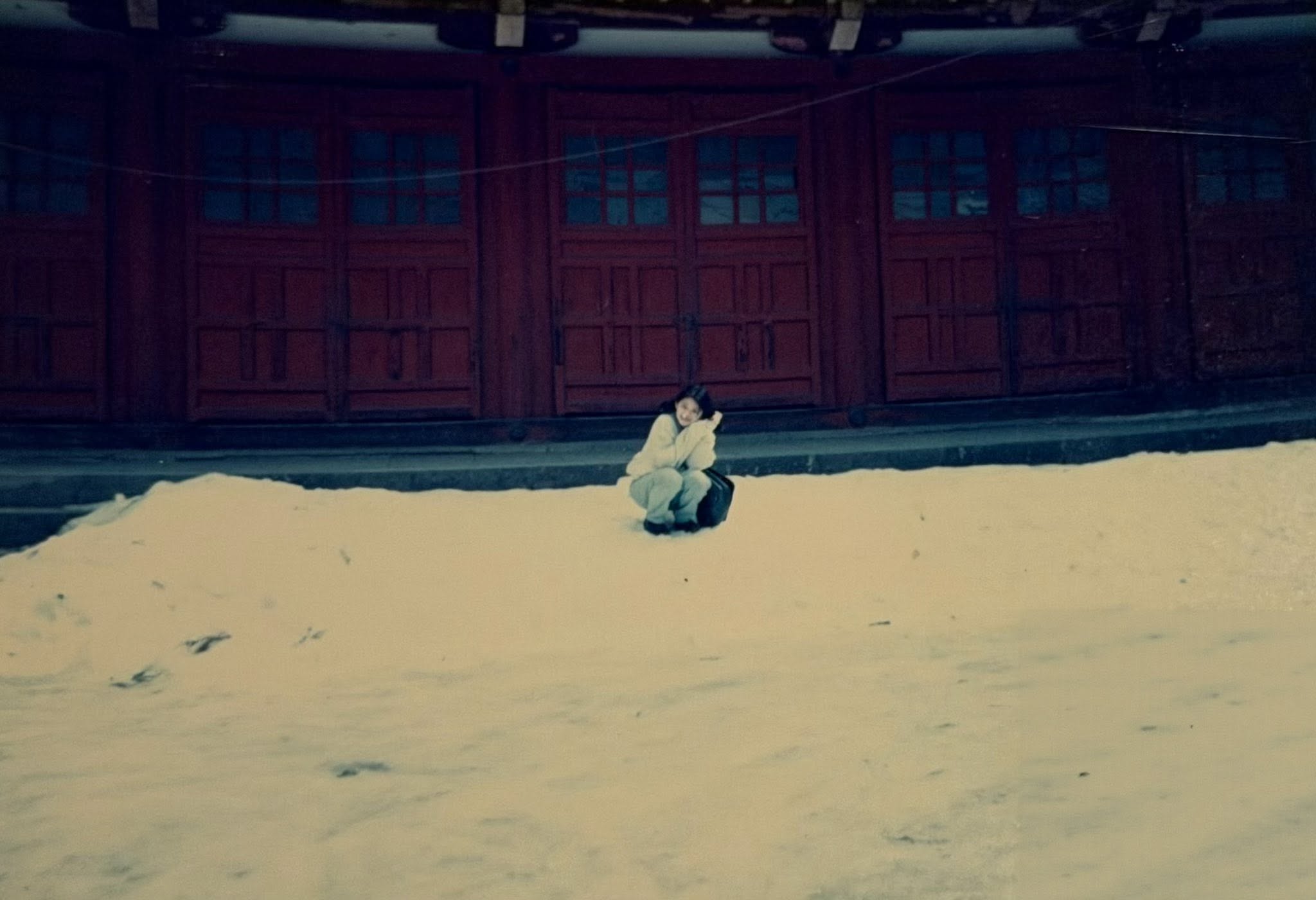 大S在雪地跌倒，痛到飆淚。（翻攝小S臉書）