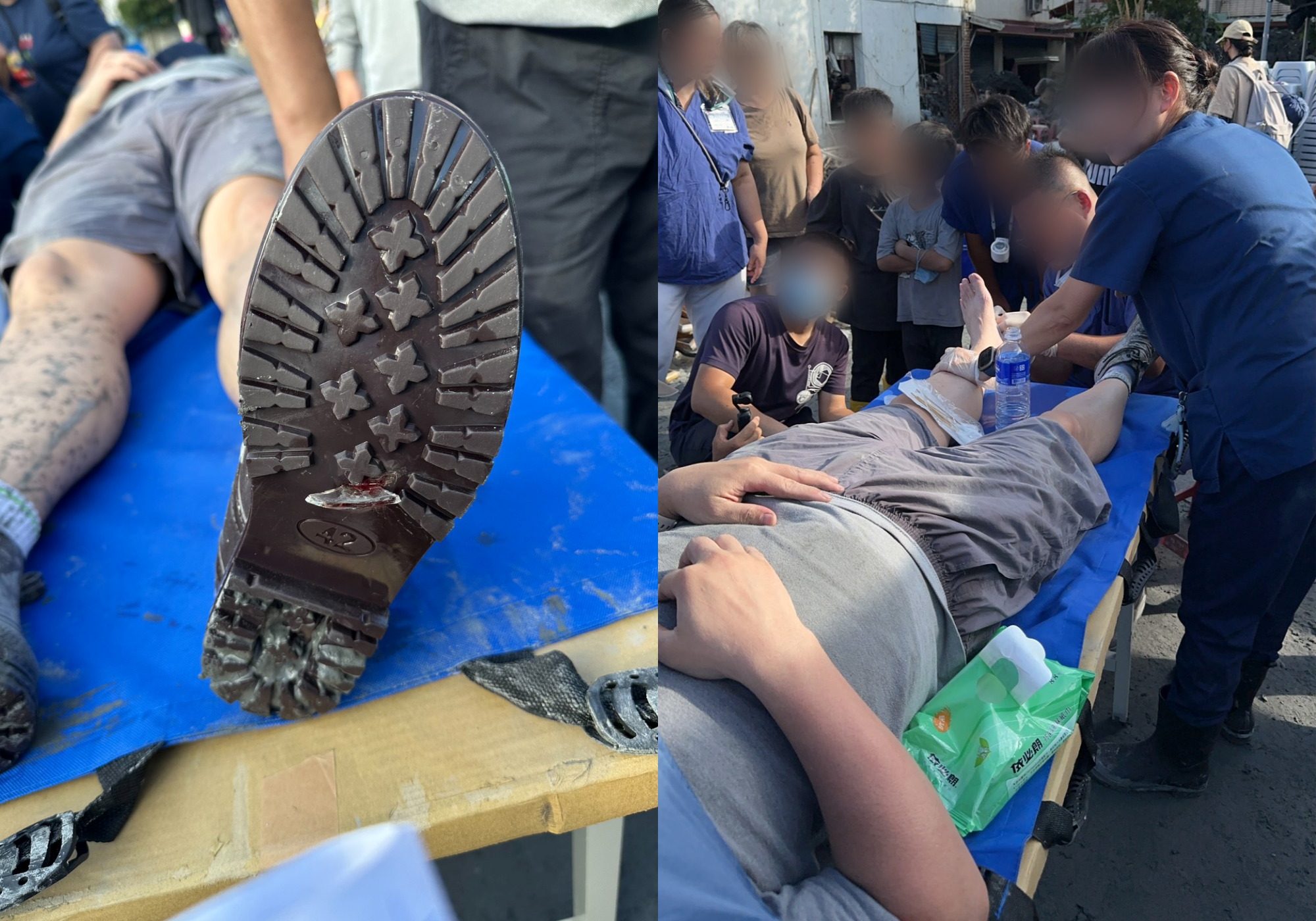 不少志工與民眾被碎玻璃與鐵片割傷，花蓮慈濟醫院截至28日為止，已完成502例清創縫合手術。（翻攝花蓮慈濟醫院臉書）