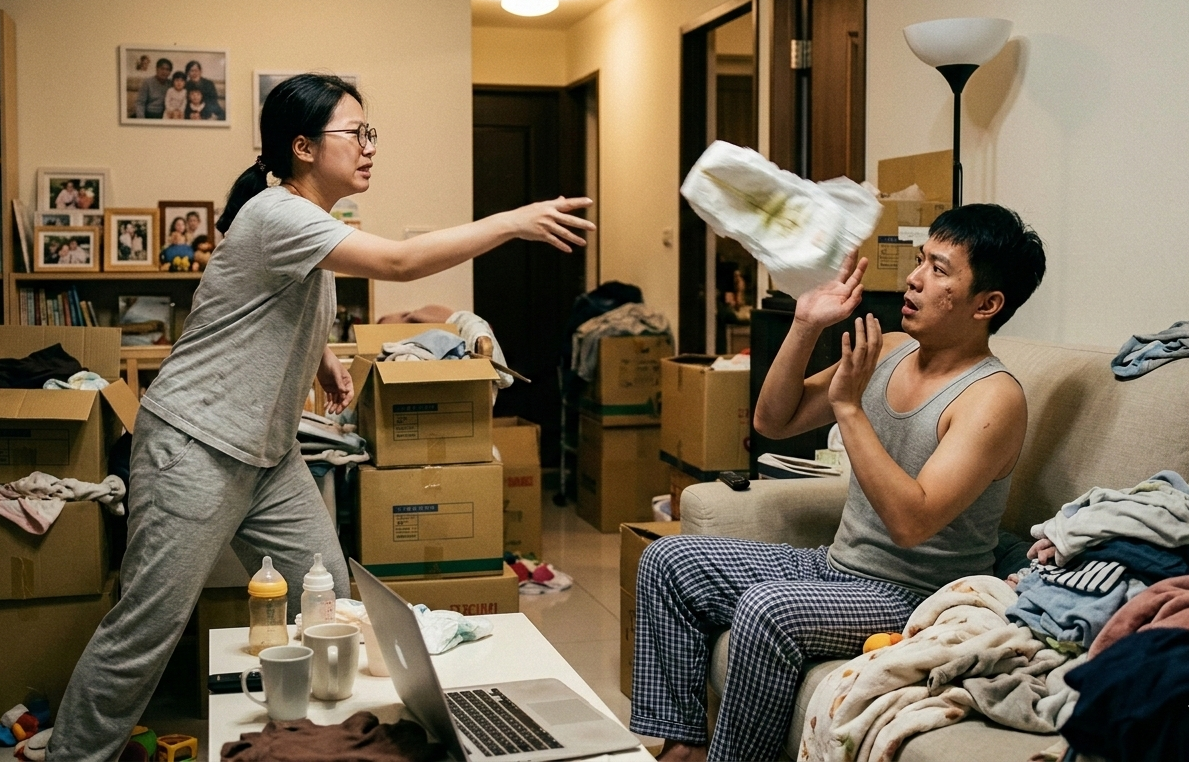 結婚10年的夫妻，男方指控妻子髒亂有囤物癖，甚至曾情緒失控對他丟擲有女兒糞便的尿布，據此向法院訴請離婚，但遭法官駁回，圖為示意圖。（AI生成）